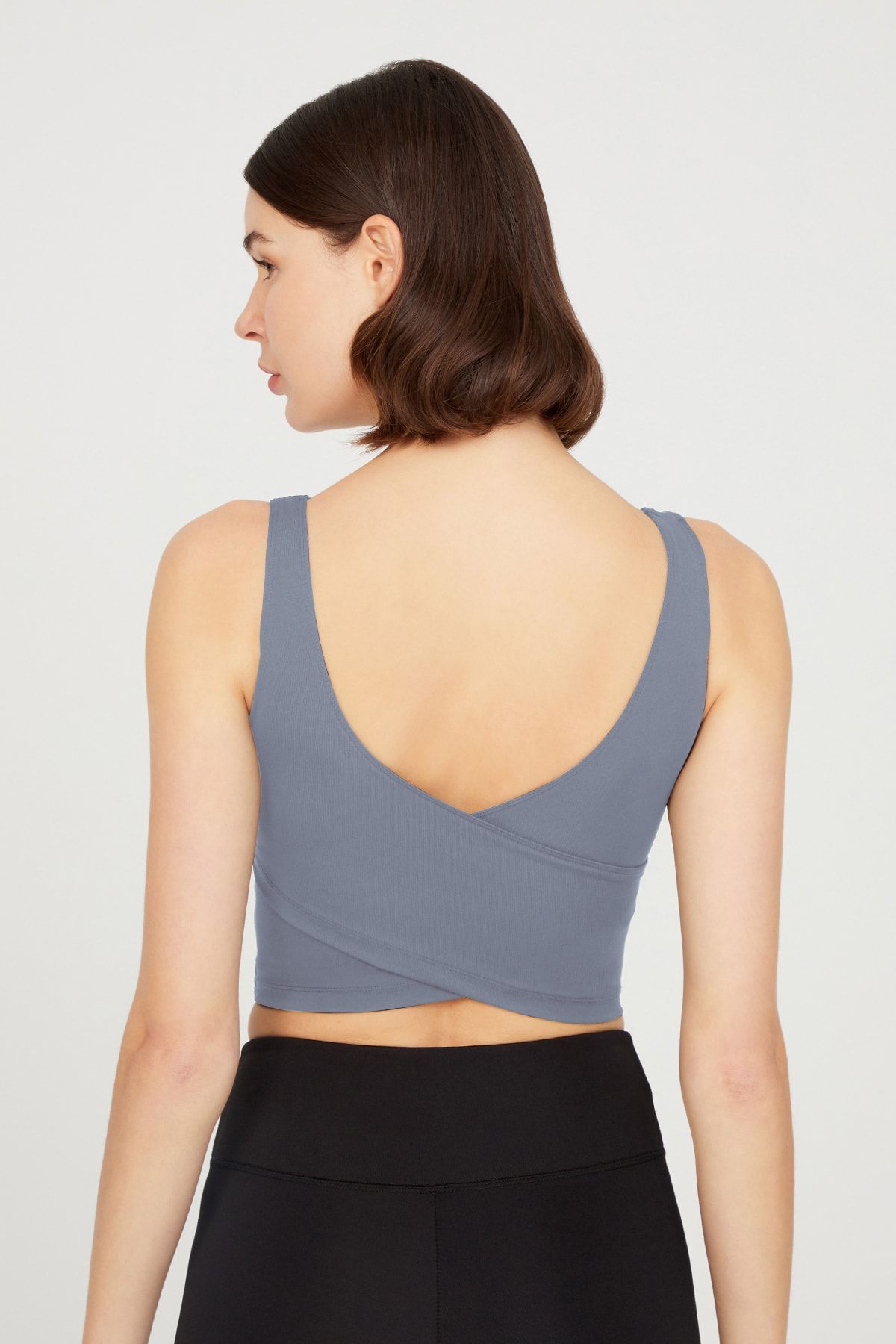 LOS OJOS Antrasit Hafif Destekli Sırt Detaylı Kaplı Crop Top Büstiyer Cropped
