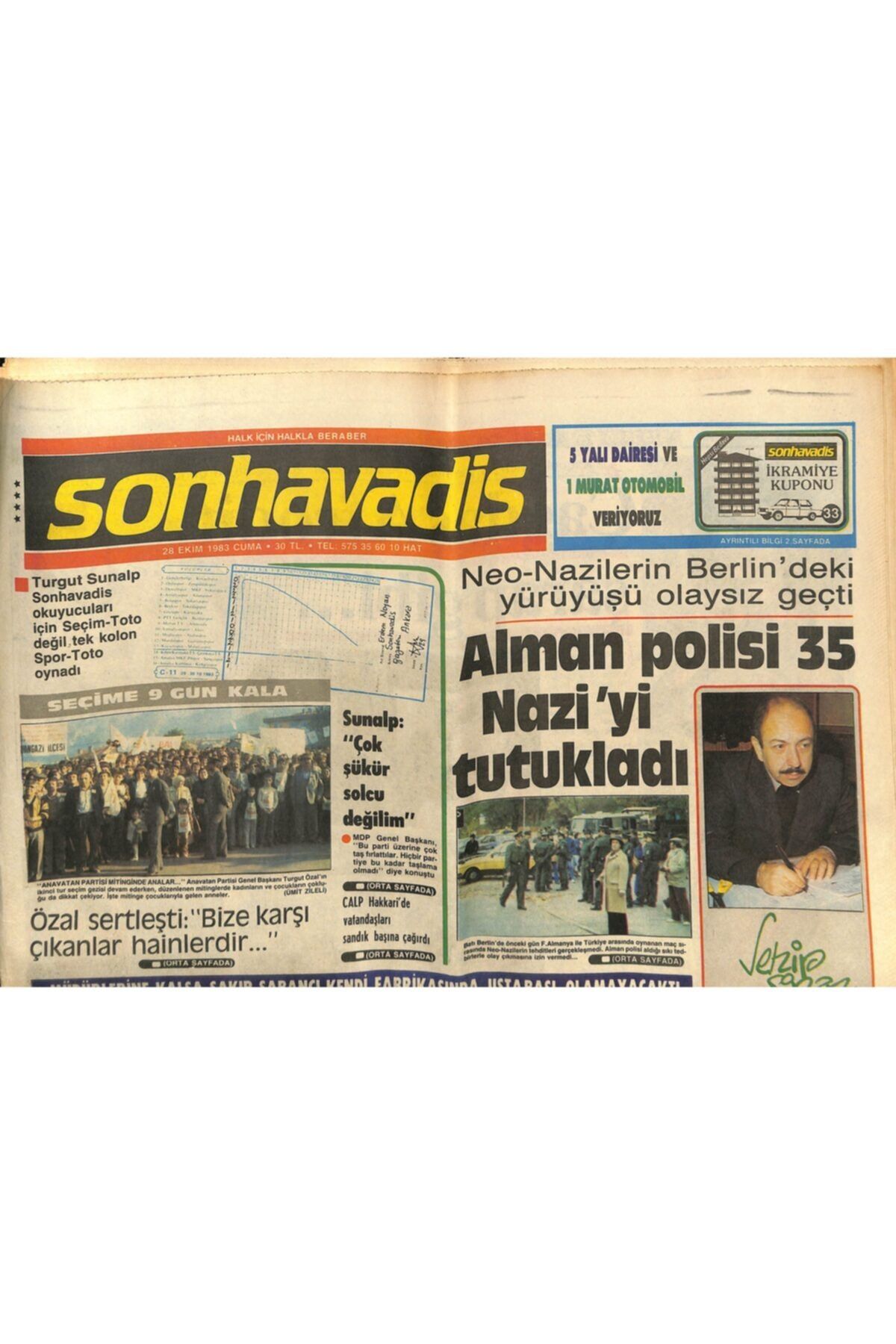 Gökçe Koleksiyon Son Havadis Gazetesi 28 Ekim 1983 - James Bond Rolü Için Sean Connery Ve Roger