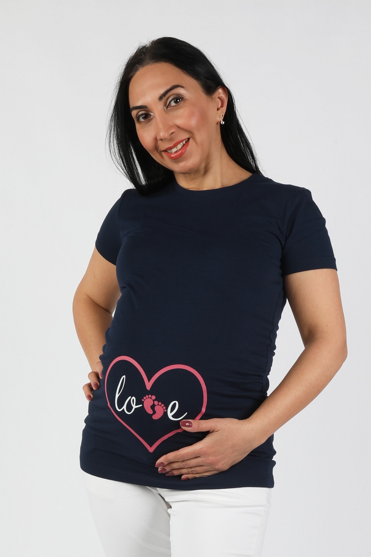BALİNS Hamile Love Tişört Lacivert Pembe