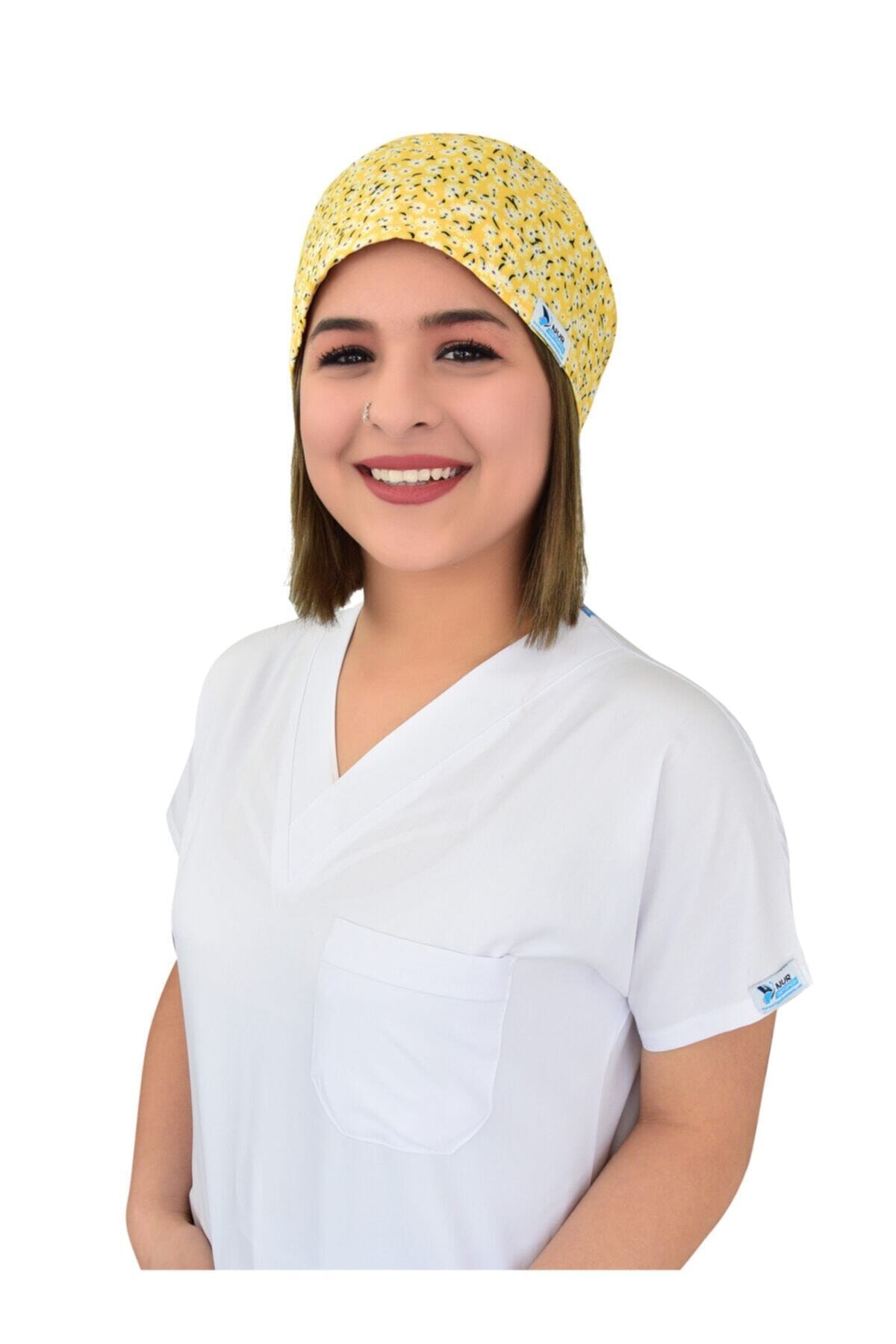 Nur Ortopedi Sarı Beyaz Papatyalar Doktor Hemşire Hastane Cerrahi Bonesi