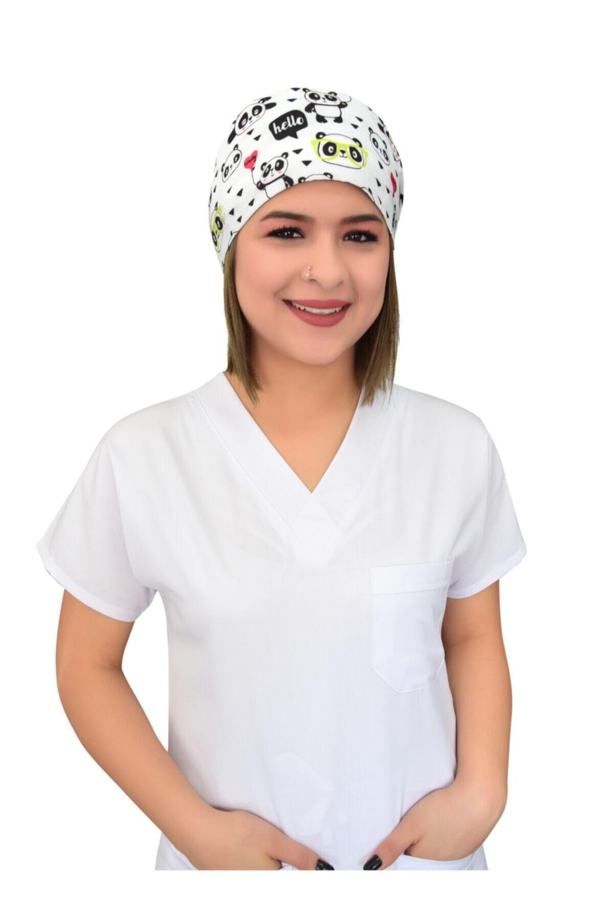 Nur Ortopedi Beyaz Panda Temalı Doktor Hemşire Aşçı Hastane Cerrahi Bonesi