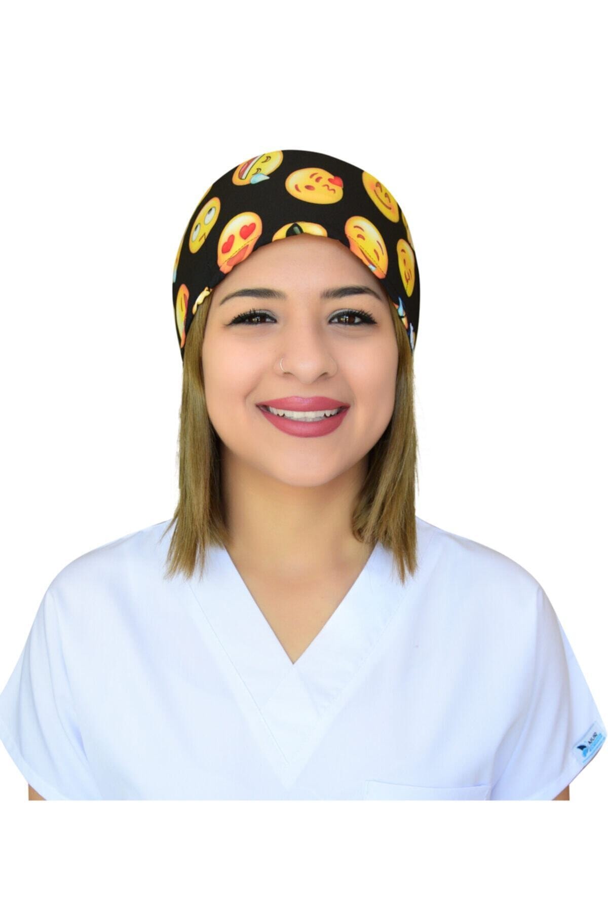 Nur Ortopedi Emoji Desenli Hastane Doktor Hemşire Aşçı Cerrahi Bonesi