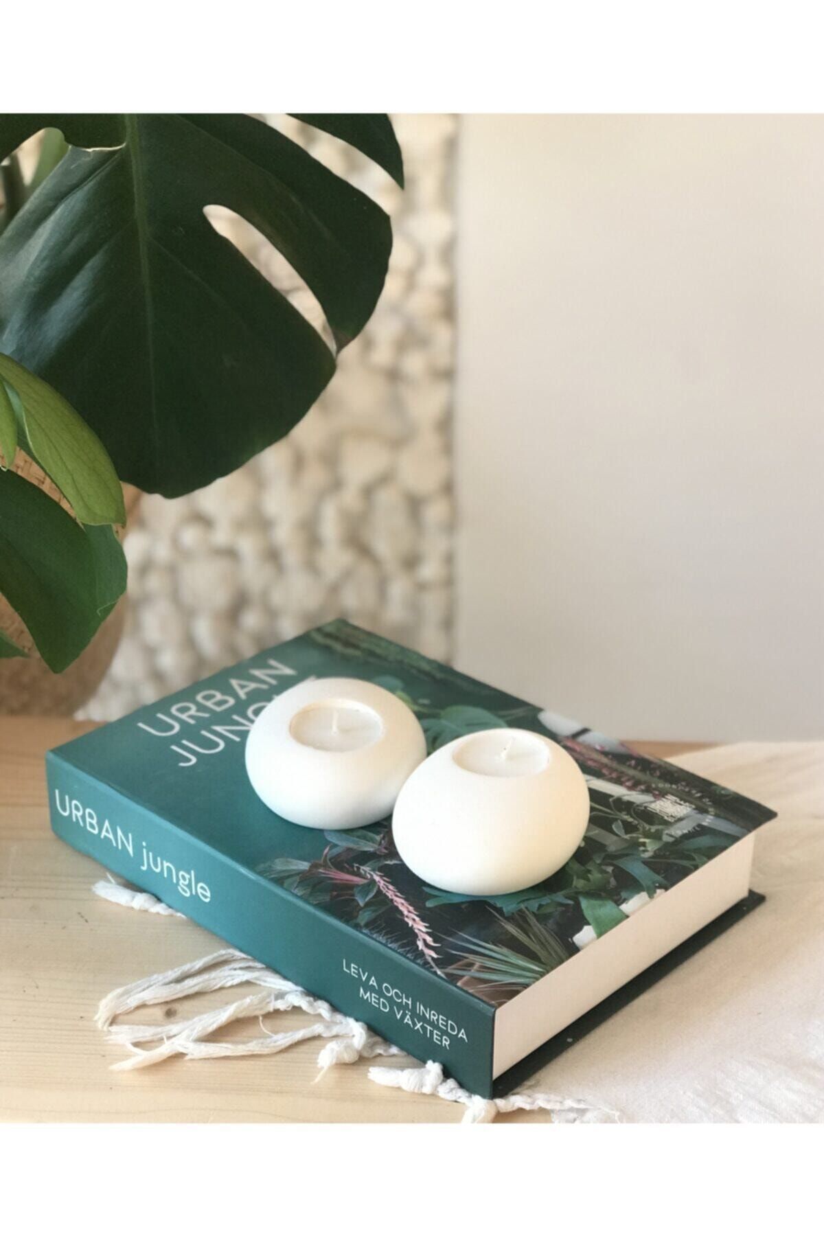Allegorie.Co Taş Formlu Tealight Mumluk 2'li Beyaz