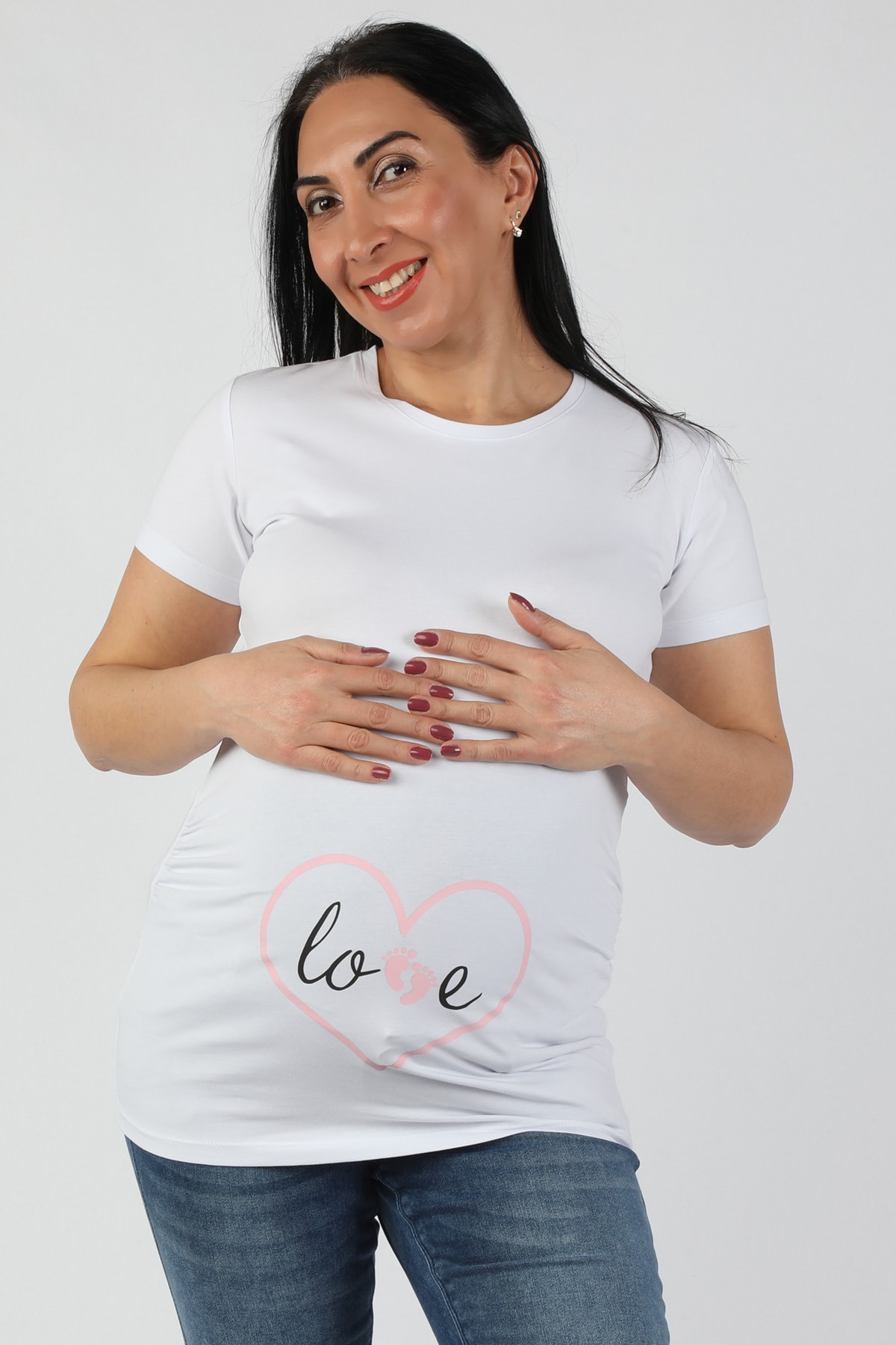 BALİNS Kadın Beyaz Hamile Love T-shirt