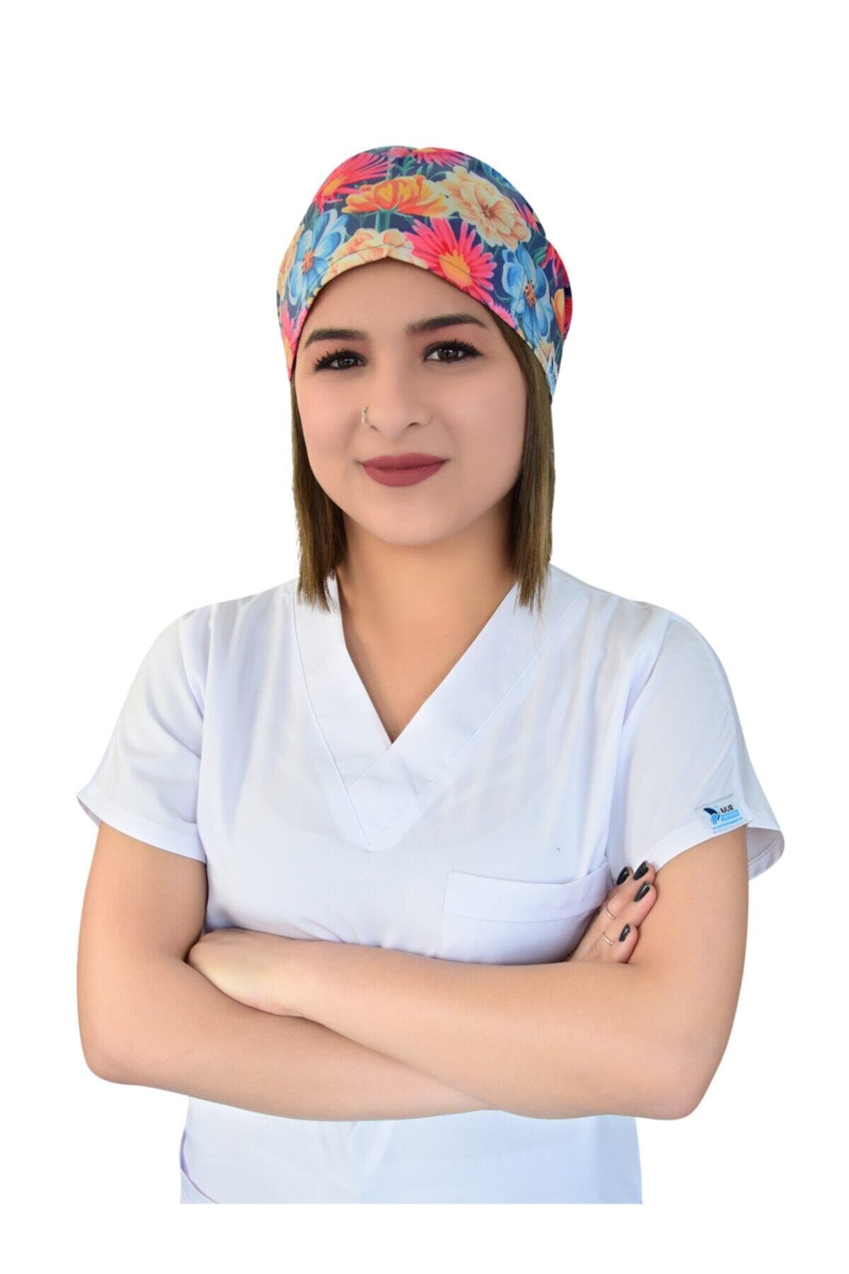 Nur Ortopedi Çiçek Bahçesi Desenli Doktor Hemşire Hastane Aşçı Bonesi