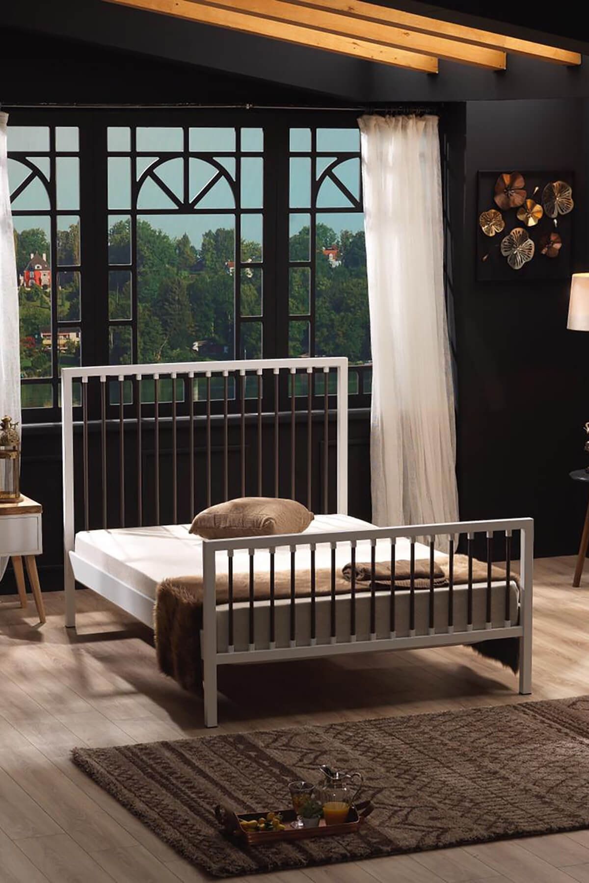 Unimet Breeze Tek Kişilik Ferforje Metal Karyola (BEYAZ-KAHVERENGİ)