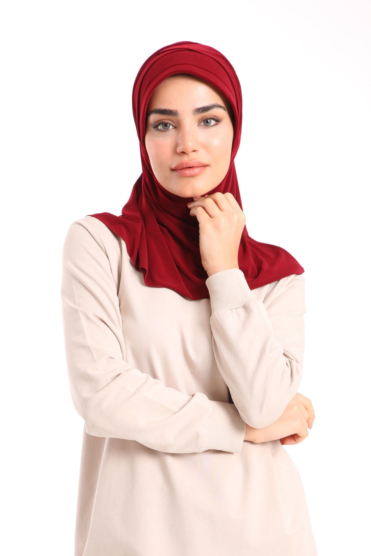 LadyColor Kadın Drapeli Hijap Dış Bone Bordo
