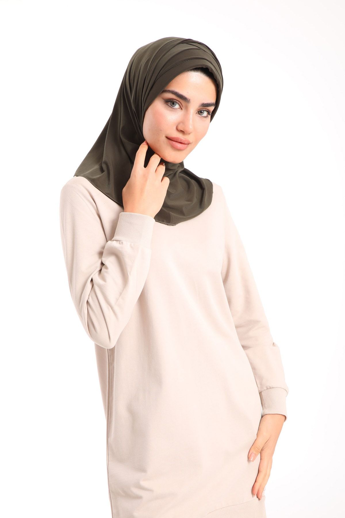 LadyColor Kadın Drapeli Hijap Dış Bone Haki