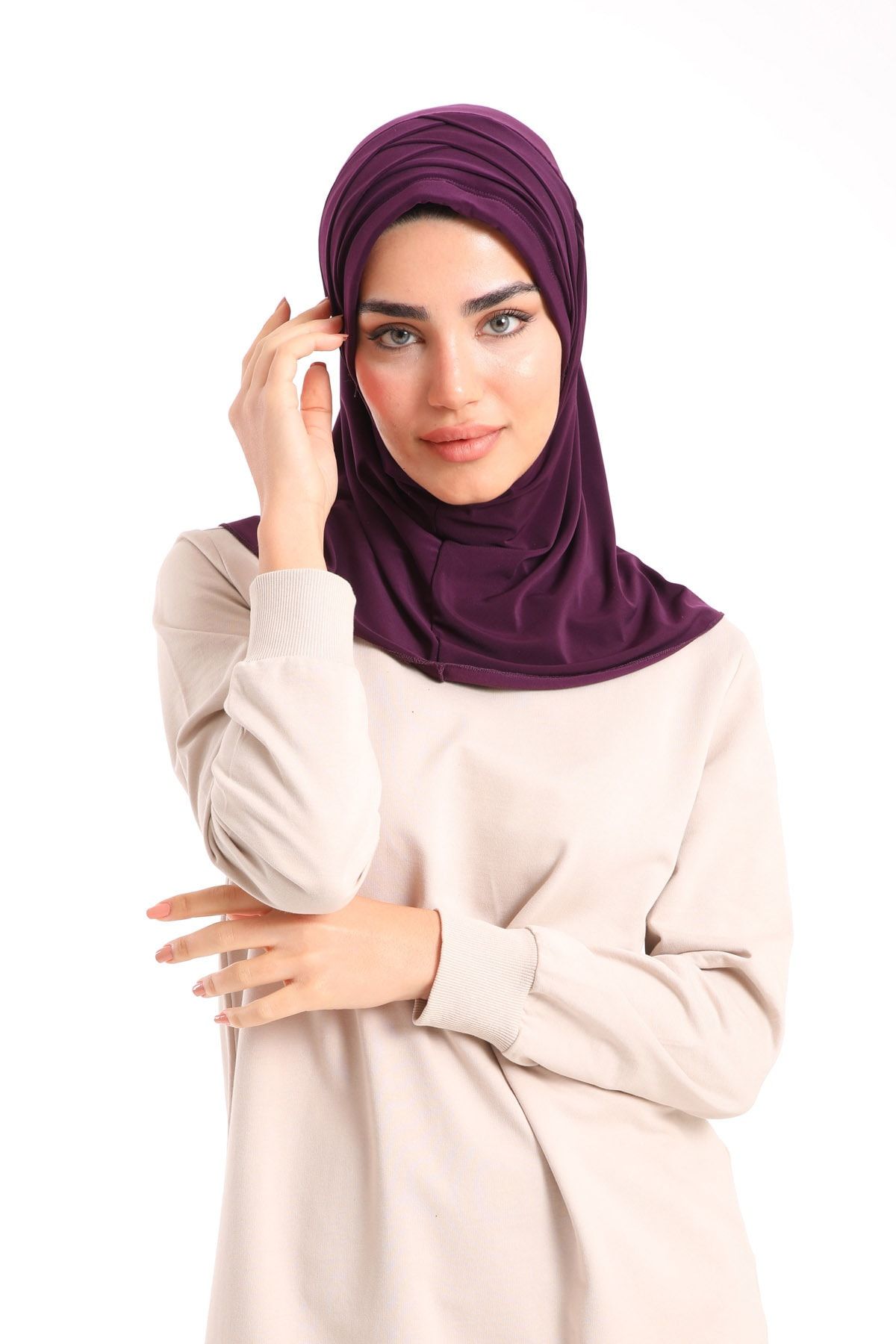 LadyColor Kadın Drapeli Hijap Dış Bone Mürdüm