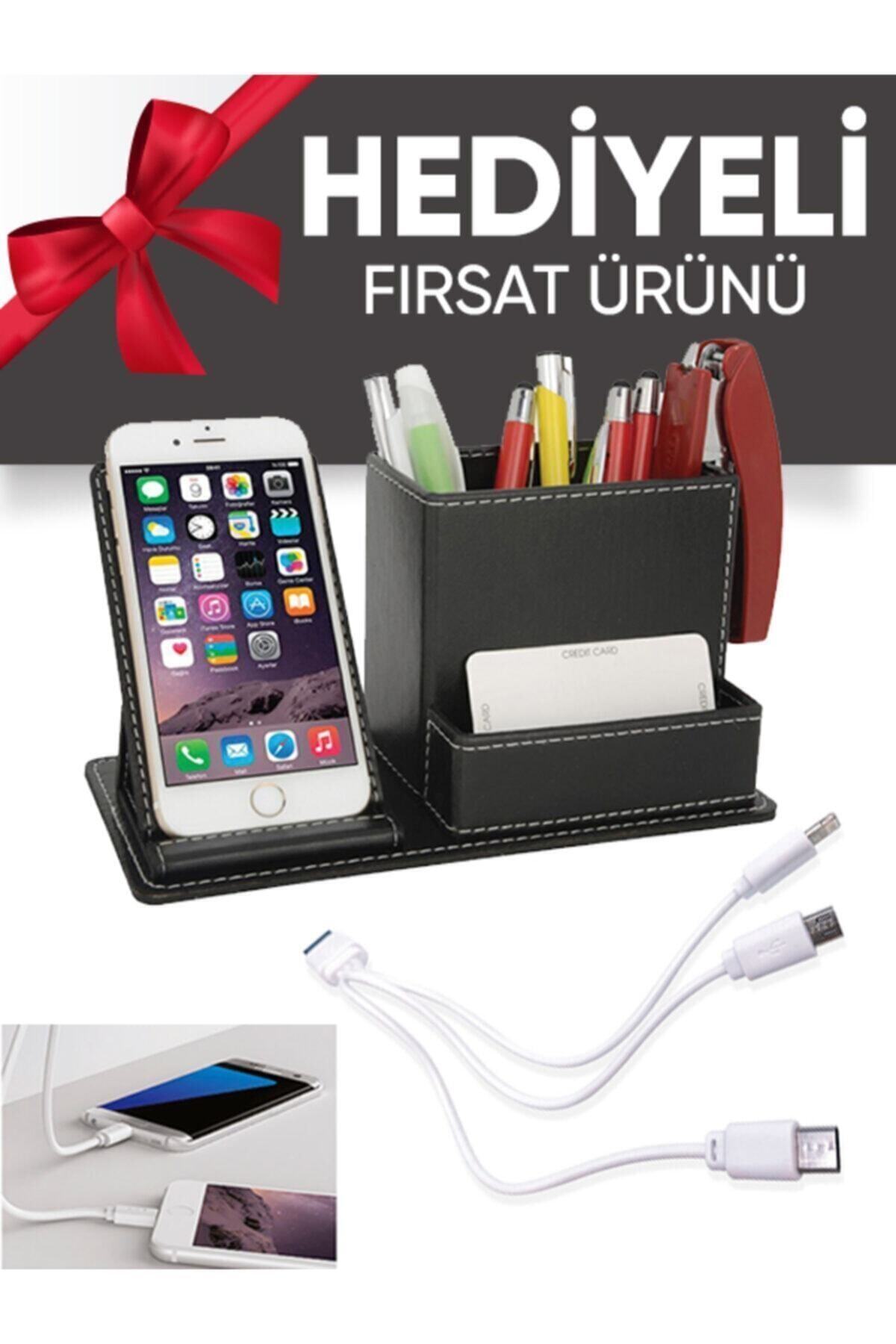 EGESTA Suni Deri Kalemlik Set + Çoklu Şarj Kablosu Hediyeli