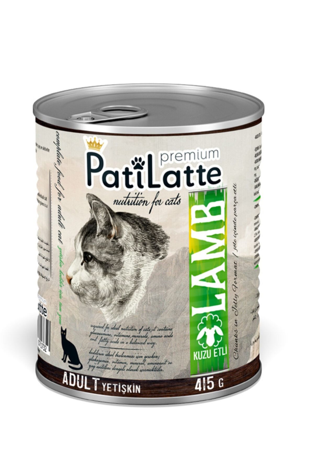 Pati Latte Kuzu Etli Konserve Yetişkin Kedi Maması 415 Gr. X 24 Adet