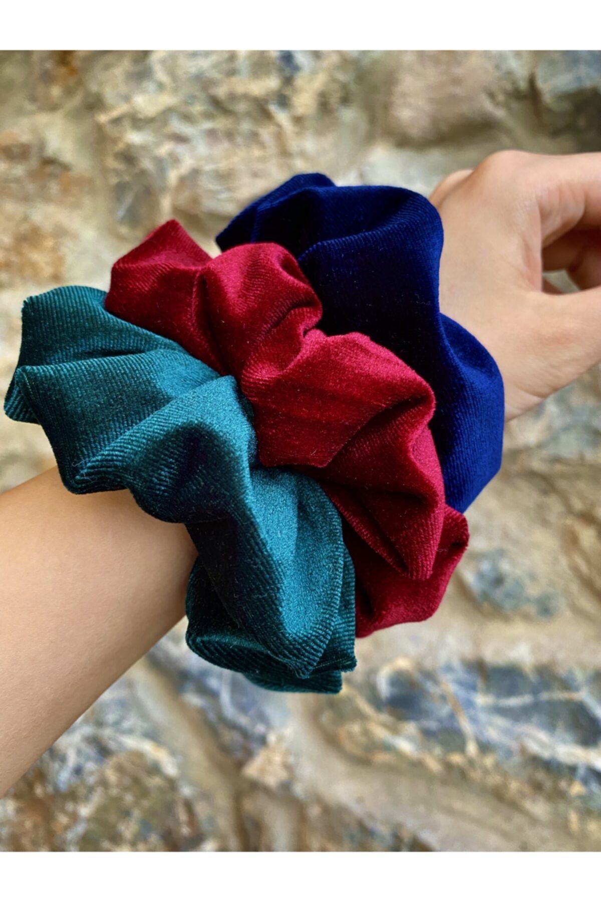 Vişne Scrunchies 3'lü Kadife Scrunchie Seti