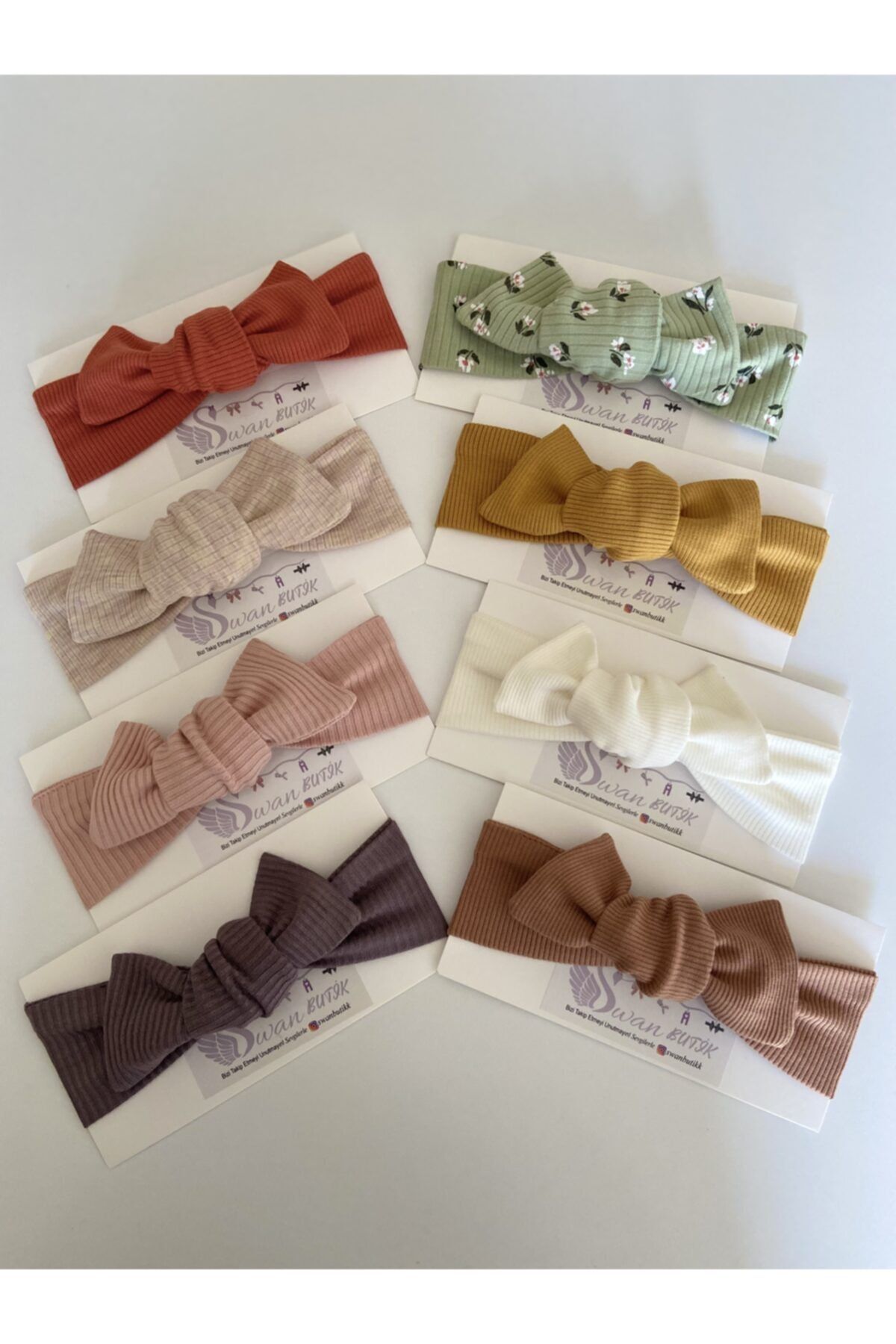 swan butik Kız Çocuk Bebek Bandana Tokaseti 8 Li Ribana Set