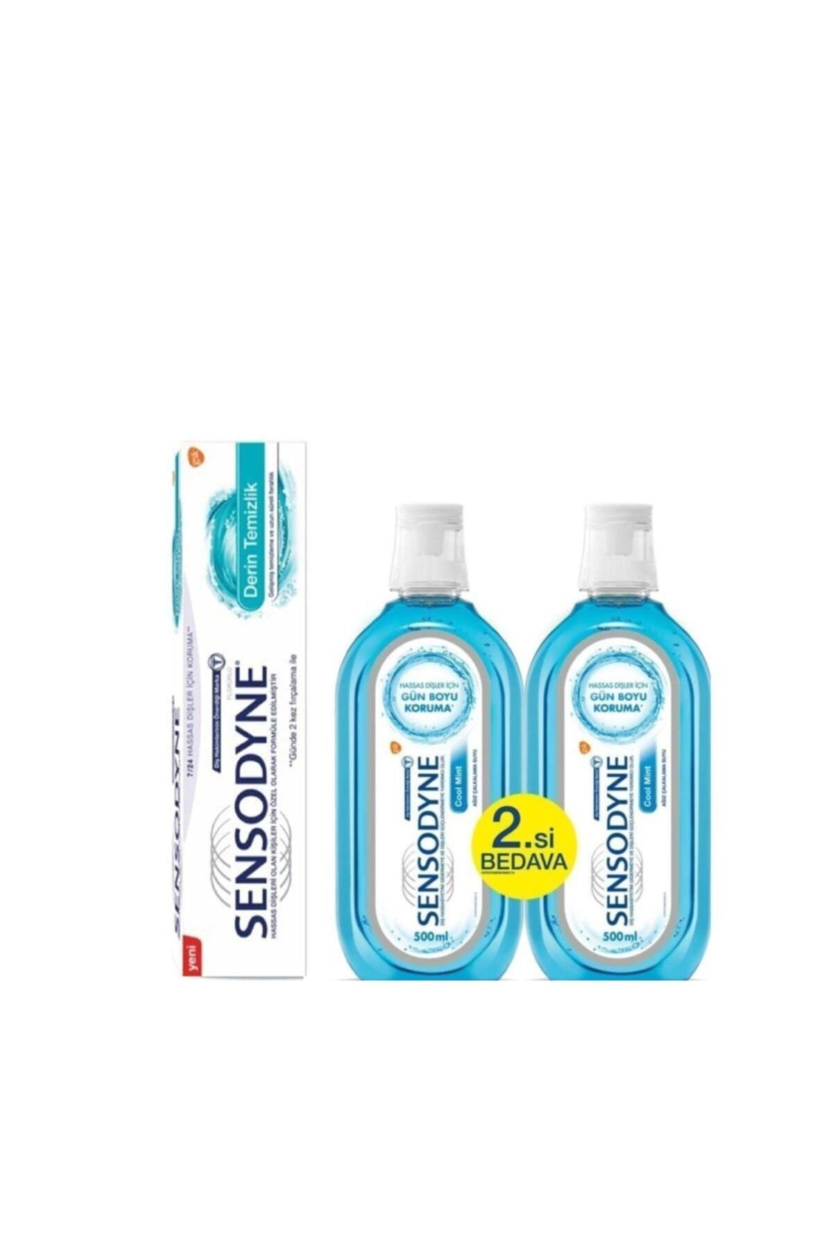 Sensodyne Cool Mint Ağız Bakım Suyu 500ml + 500ml - Seyahat Boy Macun Hediye
