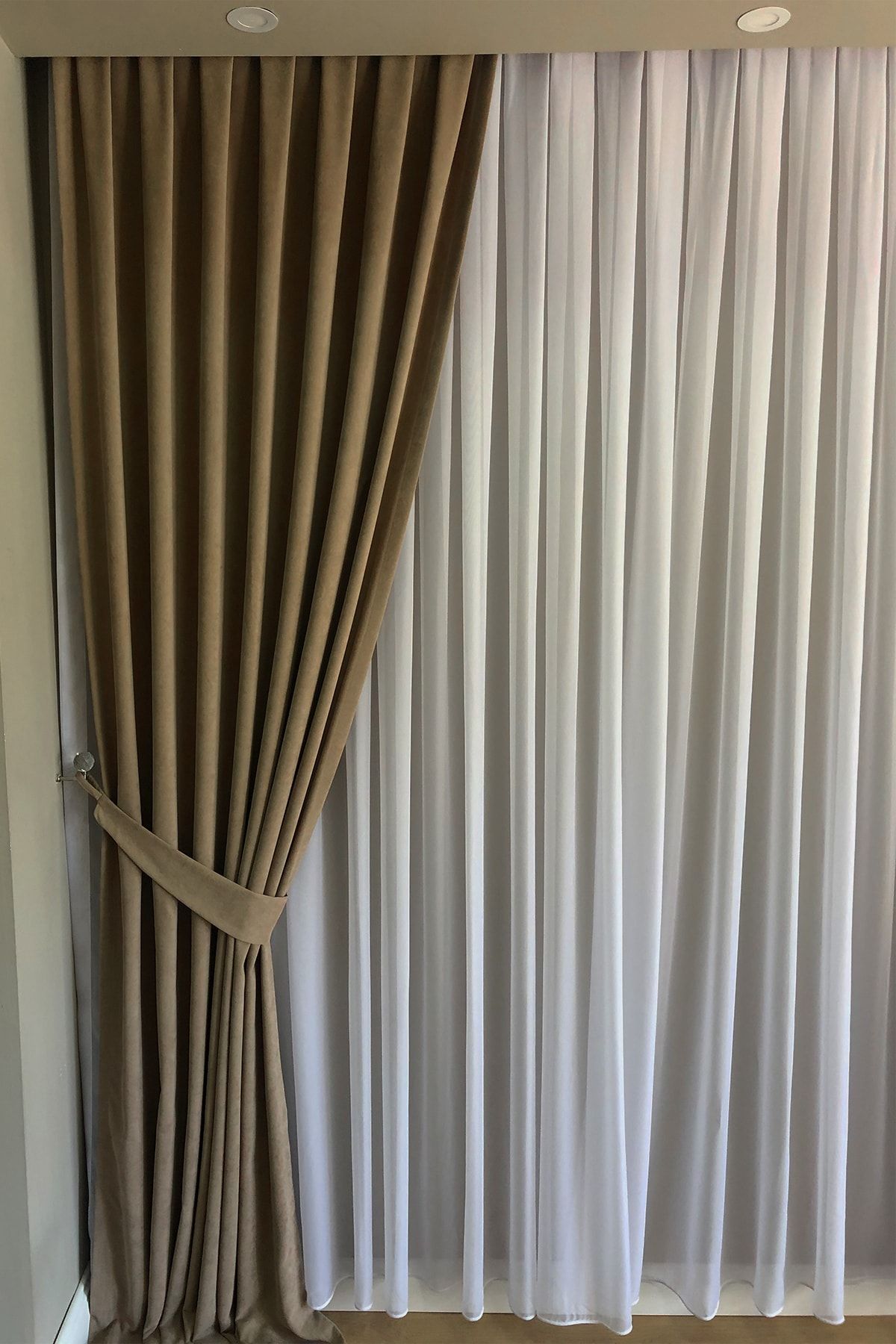 Beythome Açık Vizon Soft Kadife Fon Perde Pileli Tek Kanat