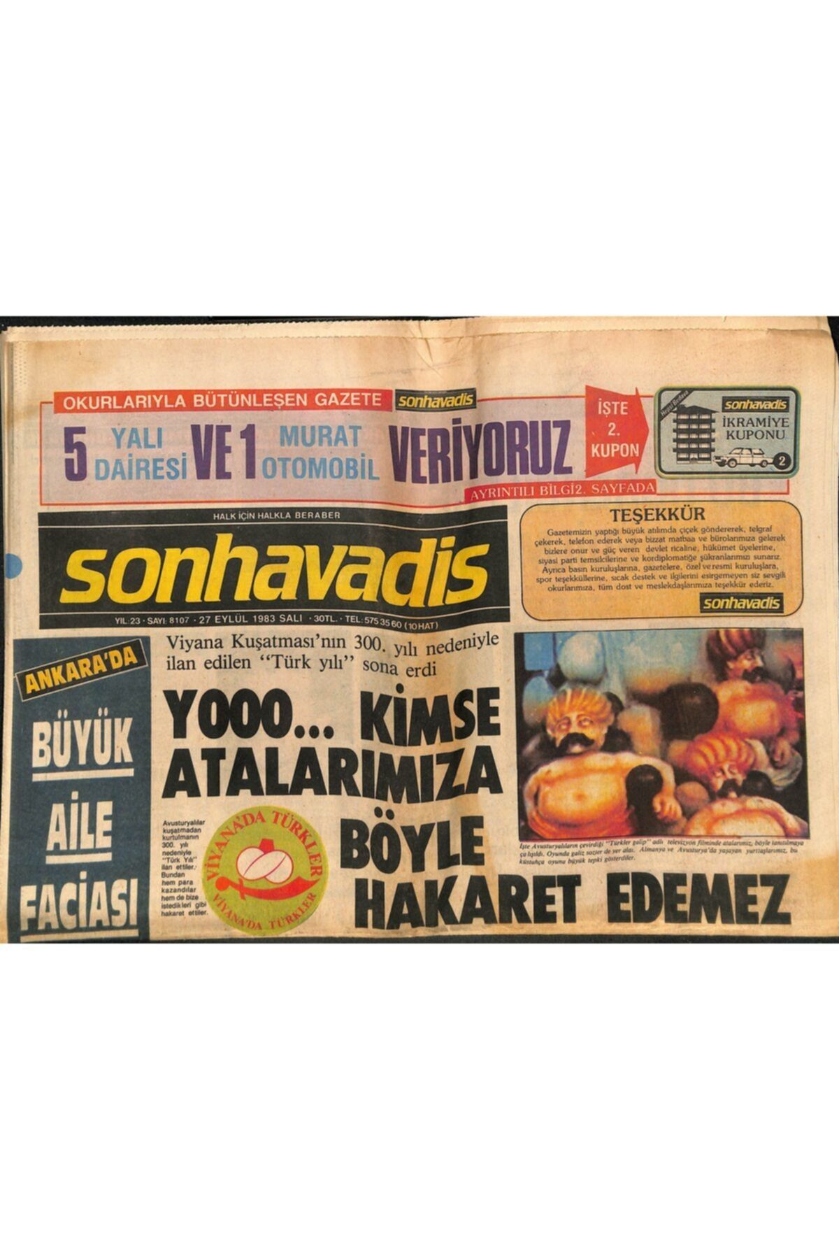 Gökçe Koleksiyon Son Havadis Gazetesi 27 Eylül 1983 - Ata Doping Yapanlar Resmi Gazete Ilanıyla Aranıyor