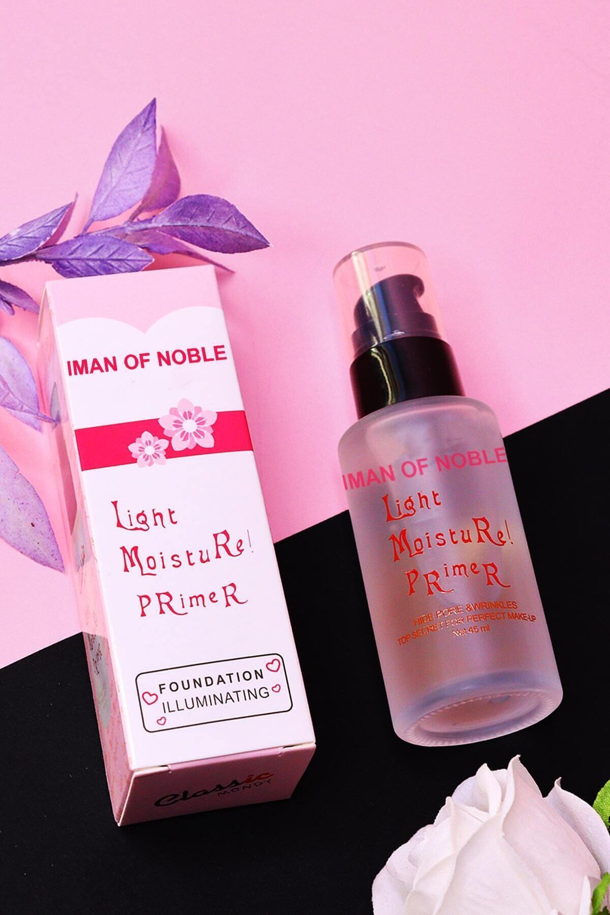IMAN OF NOBLE Beyaz Pembe Çiçek Desen Kutulu Cam Şişe Makyaj Bazı 45ml