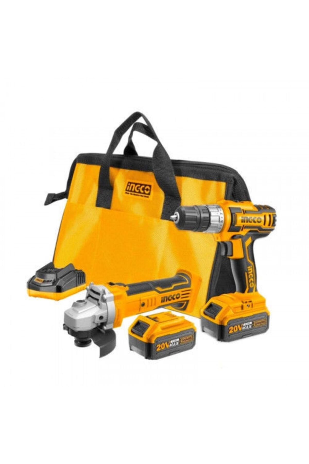 Ingco Cklı2009 20v Lithium Ion 2 Li Set Şarjlı Matkap 115 mm Taşlama Kömürsüz Motor 2 Bataryalı