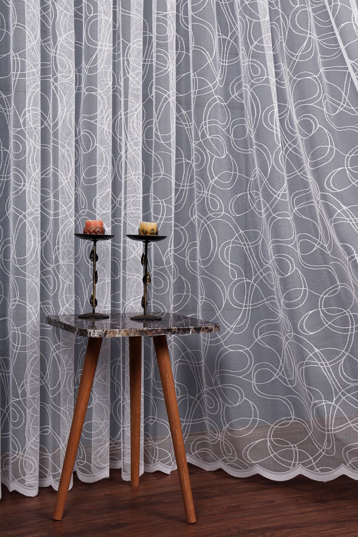 elision home Spor Desen Fransız Dantel Tül Perde, 300x250cm, 1/2 Seyrek Pile, Elısıon02801