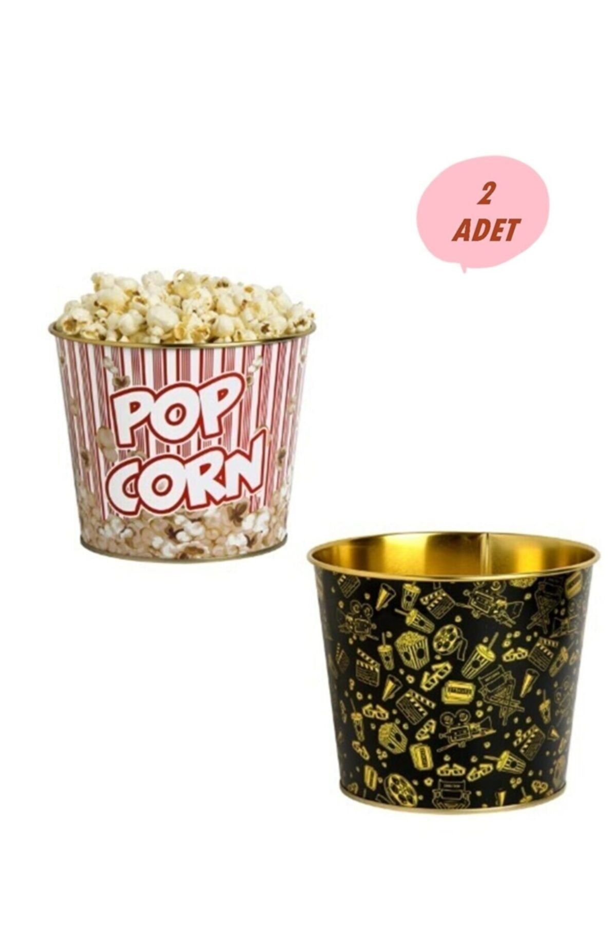 CEPHOME 2'li Metal Patlamış Mısır Kovası - 2 Adet Popcorn Kovası-2,4 Litre
