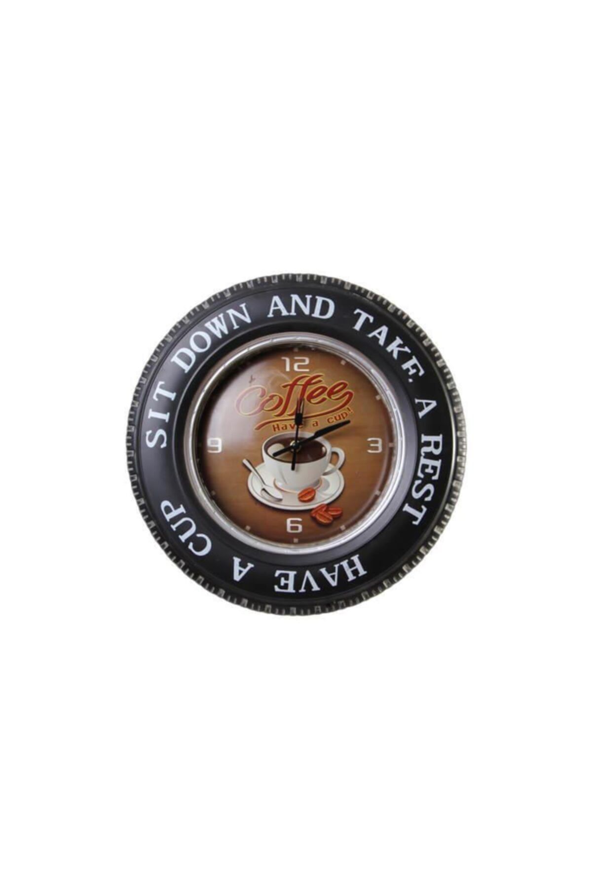 Tosbikshop Dekoratif Araba Tekerleği Coffea Timetemalı Saatli Led Işıklı