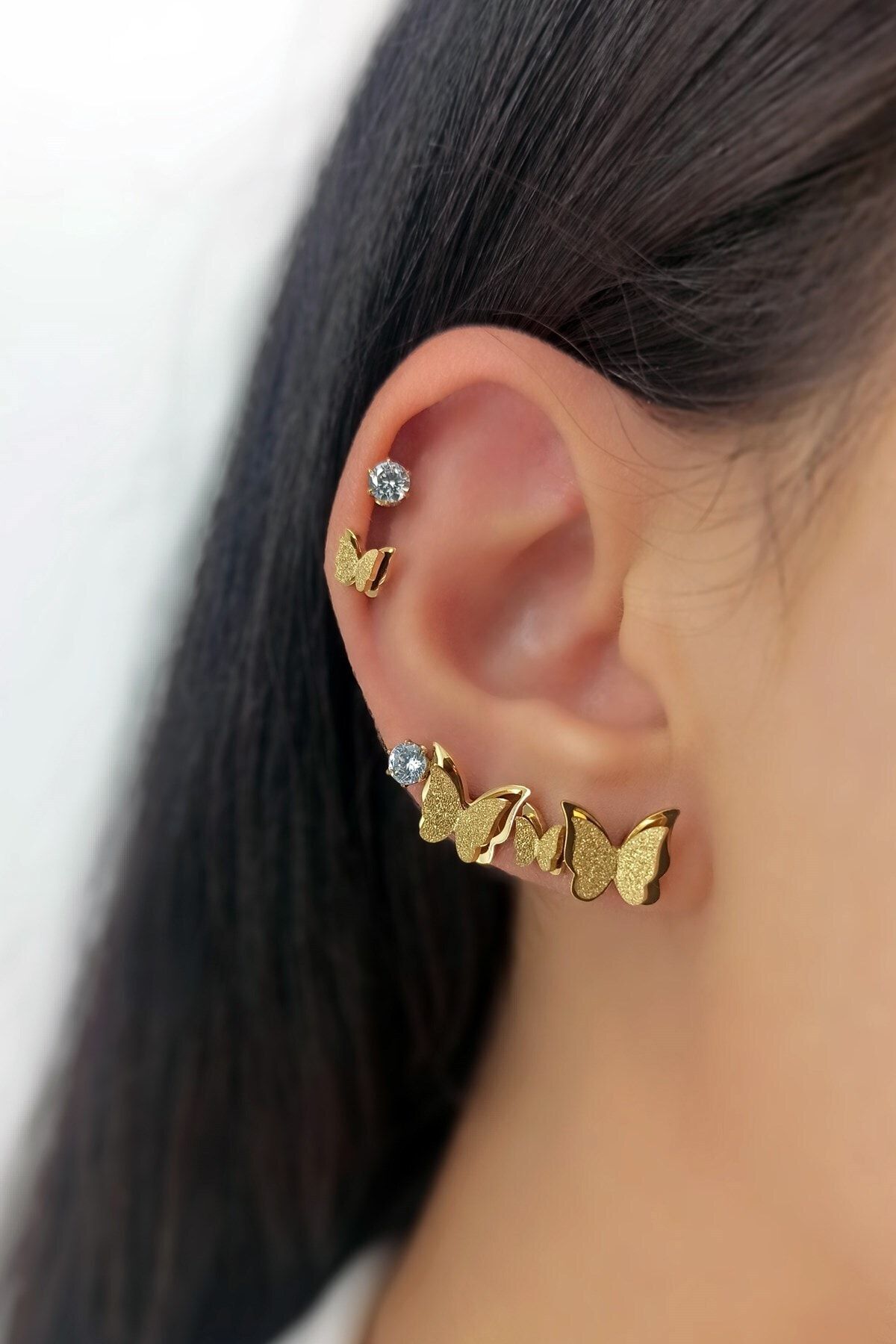 Çlk Accessories Çelik 6 Lı Simli Kelebek Çelik Küpe Kombin Trküpe34266 By35003
