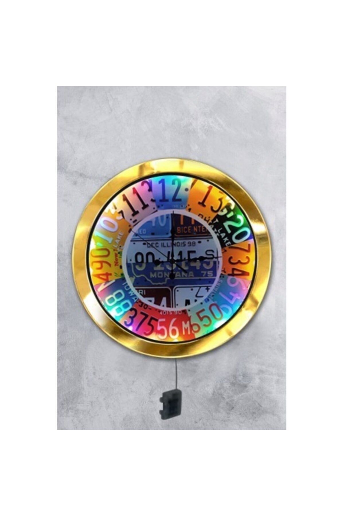 Bahat Led Işıklı Altın Gold Metal Çerçeve Salon Ofis Duvar Saati Aplik 36 Cm