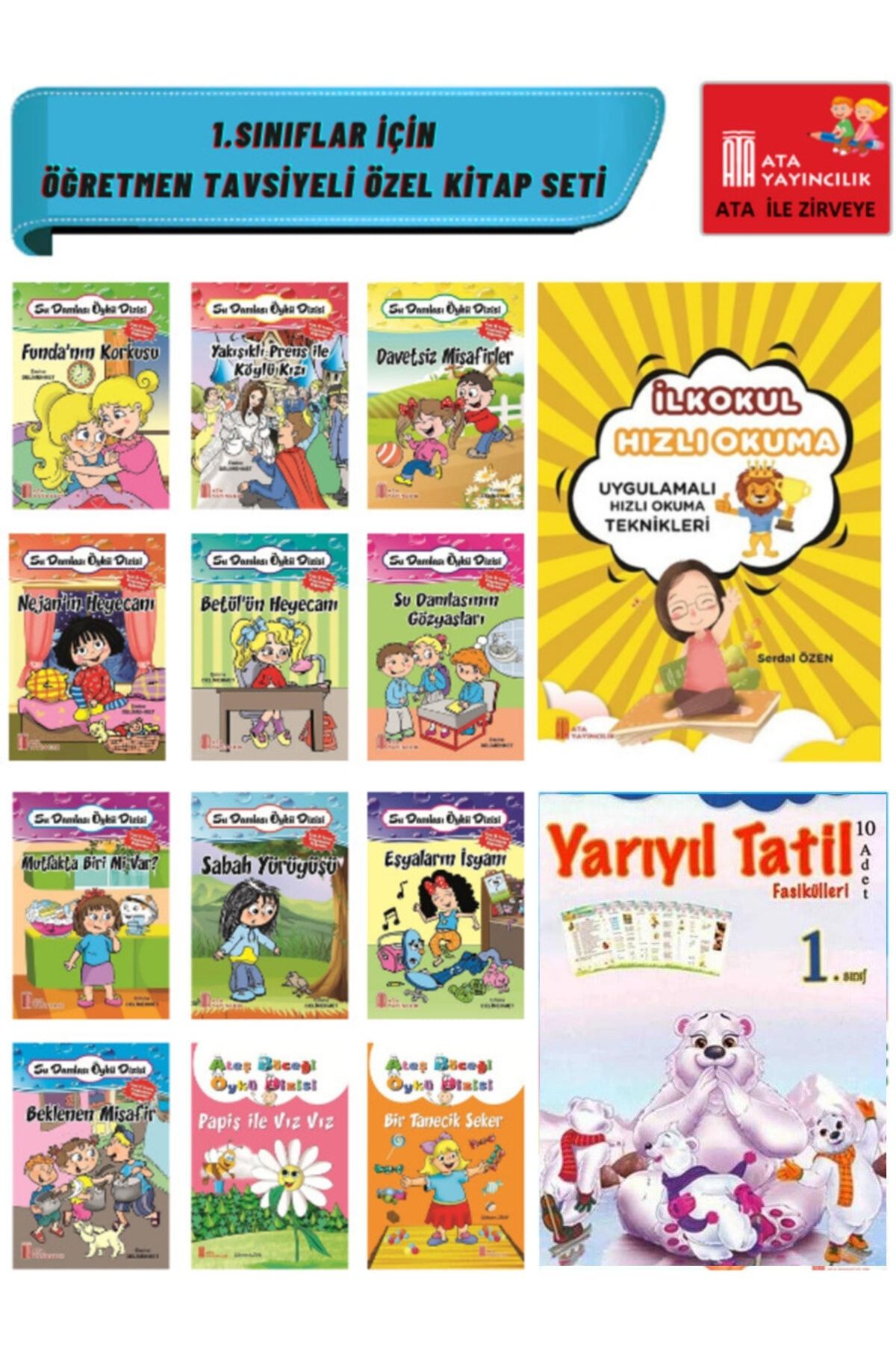 Ata Yayıncılık 1.sınıf Hızlı Okuma+yarıyıl Tatil(telafi Amaçlı)+eğlenceli Renkli 12'li Kitap Seti