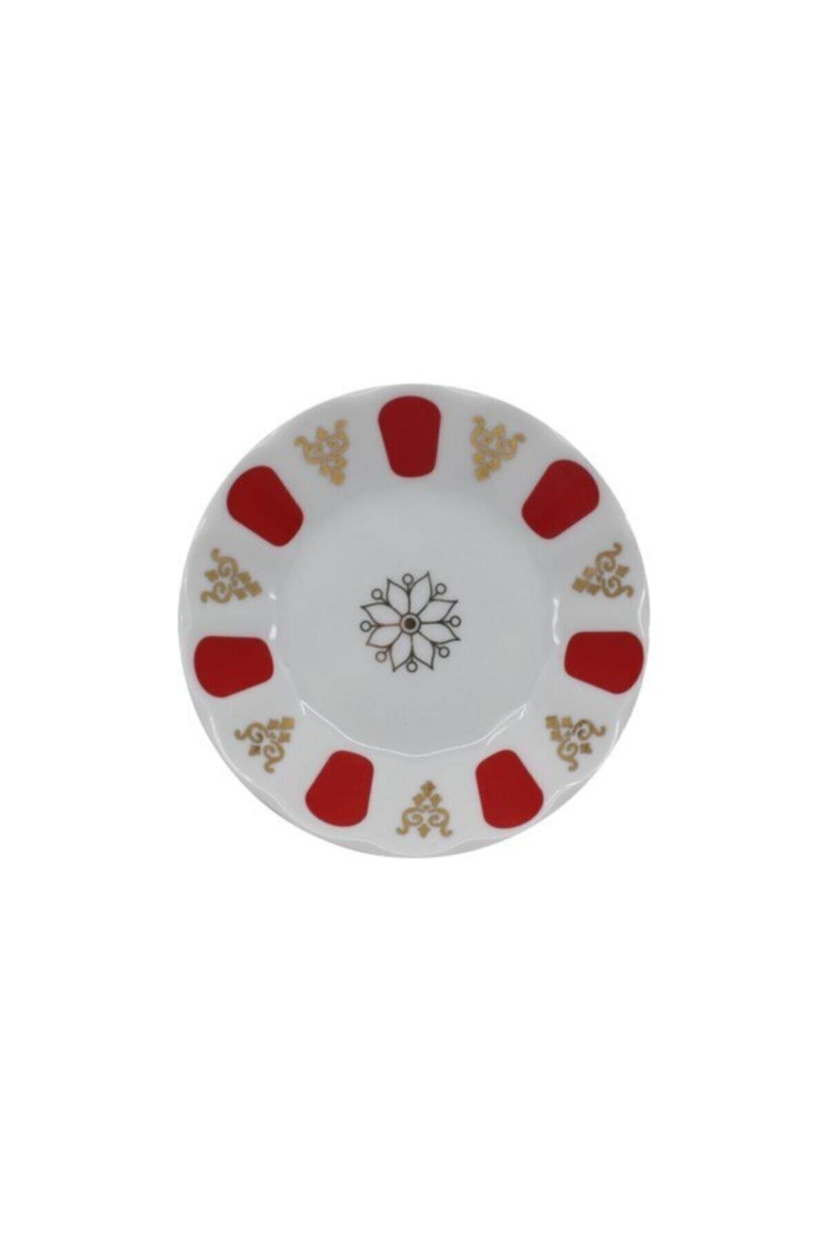 Porland Porselen Kırmızı Beyaz Kahveci Model 6 Lı Çay Tabağı