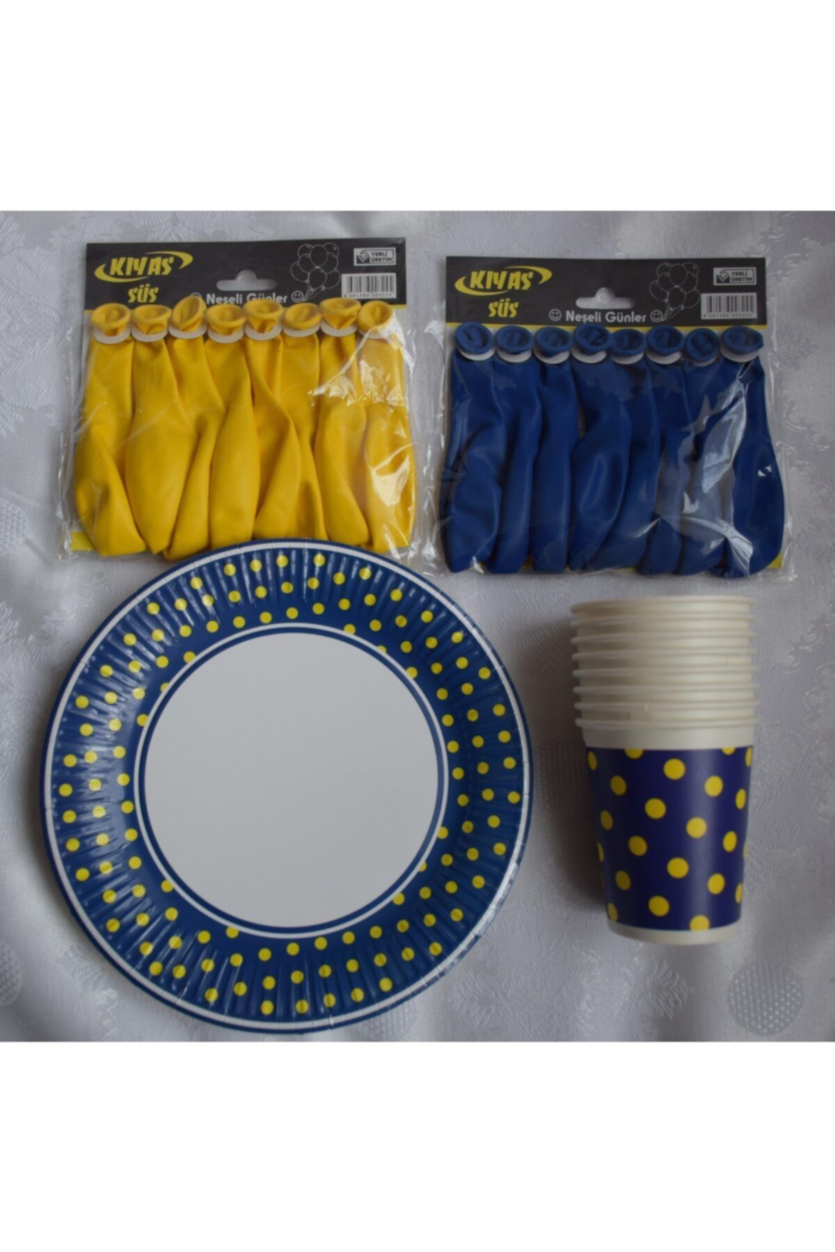 Kıyas Ambalaj Sarı Lacivert Tabak Bardak Balon Set