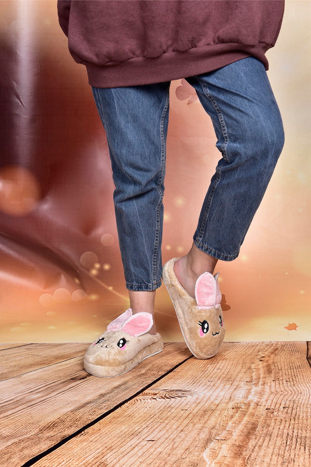 FM Shoes Tavşan Model Kulaklı Kalın Taban Kadın Panduf