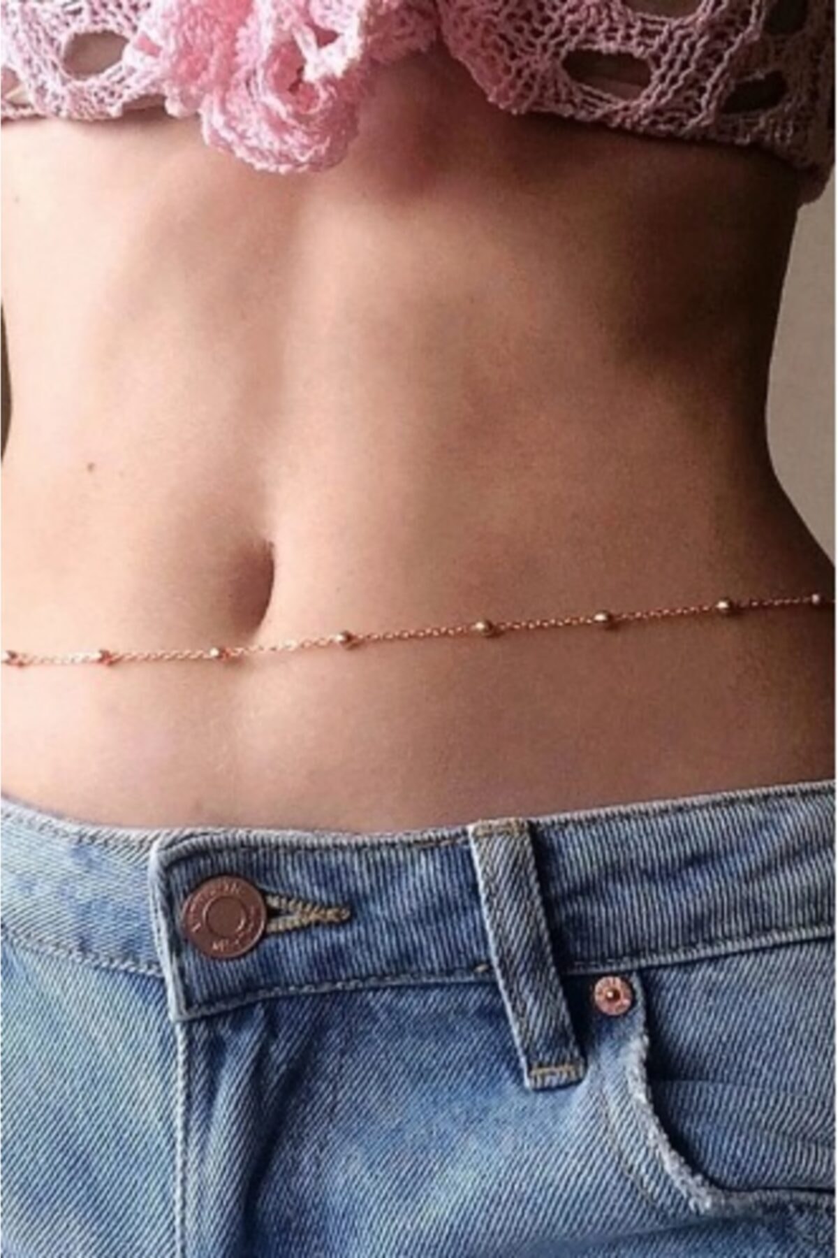 Derinyol Kadın Made For Belly Küçük Toplu Bel Zinciri Vücut Takısı Rose 90 cm