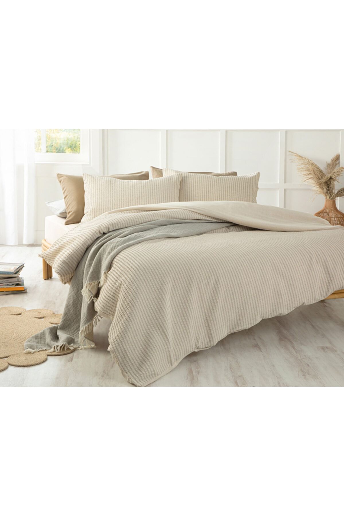 English Home Curly Gofre Çift Kişilik Nevresim Takımı 200x220 Cm Bej