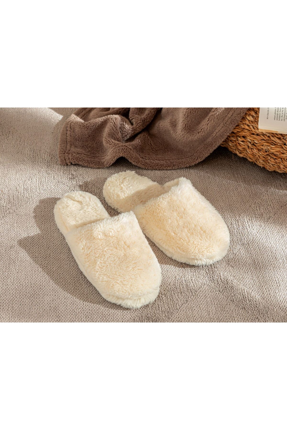 English Home Fluffy Peluş Kadın Ev Terliği 37 Ekru