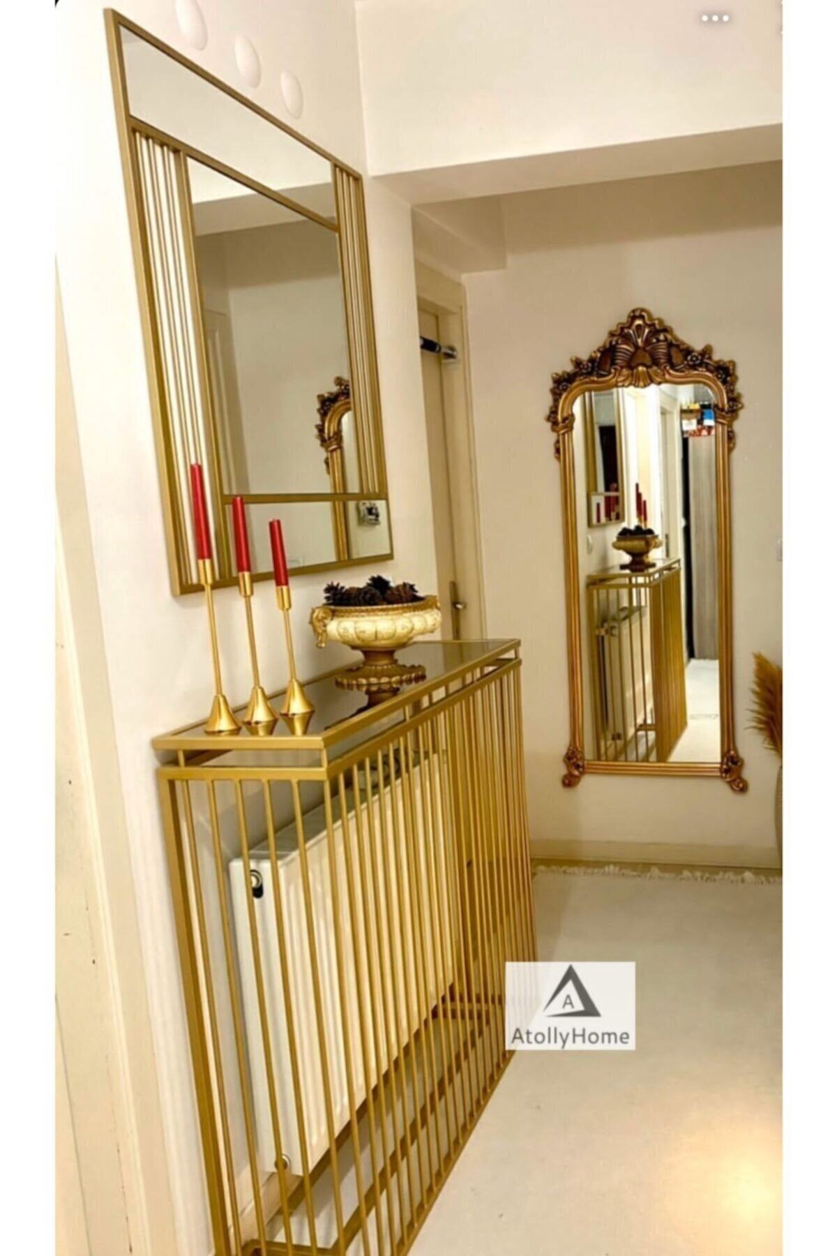Atolly Home Metal Gold Ayna Dahil Petek Üstü Dresuar