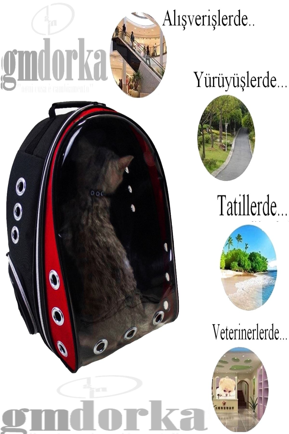 gmdorka Silver Astronot Kırılmaz Şeffaf Kedi Köpek Seyahat Taşıma Çantası Kırmızı