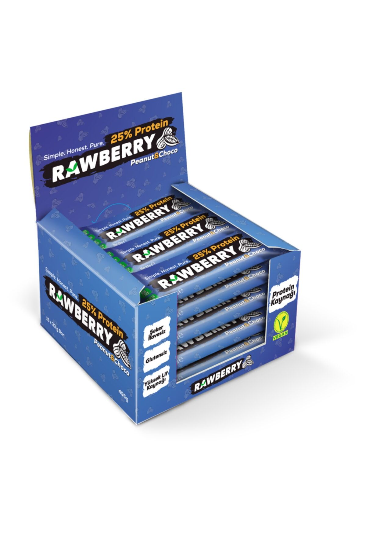 Rawberry %25 Protein Bar Ilave Şekersiz Vegan Glutensiz Kuruyemiş Bar 15 Adet