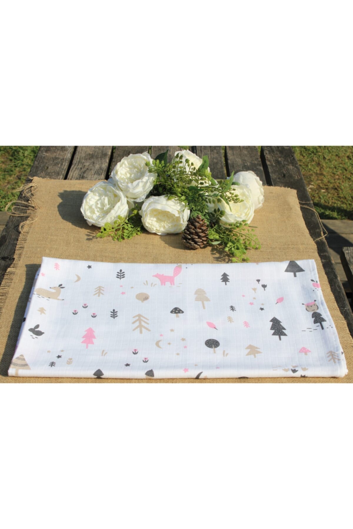 bazaarlalevegul Orman Desenli Müslin Bebek Battaniyesi 120x80 + Müslin Bebek