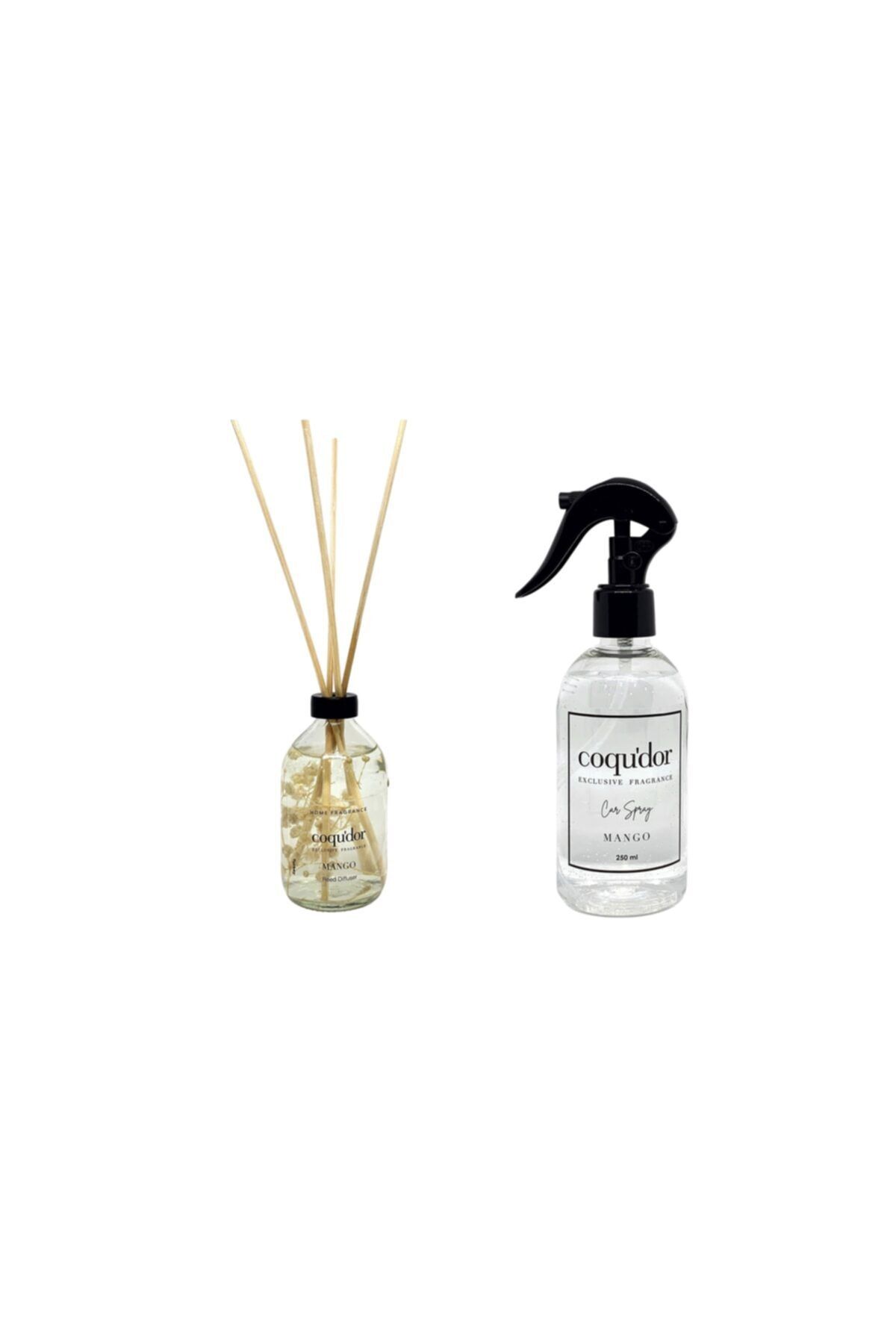 coqudor store Coqu'dor 2 Li Set Çubuklu Ortam Kokusu 100 Ml Mango & Oda, Araç Spreyi 250 ml Mango