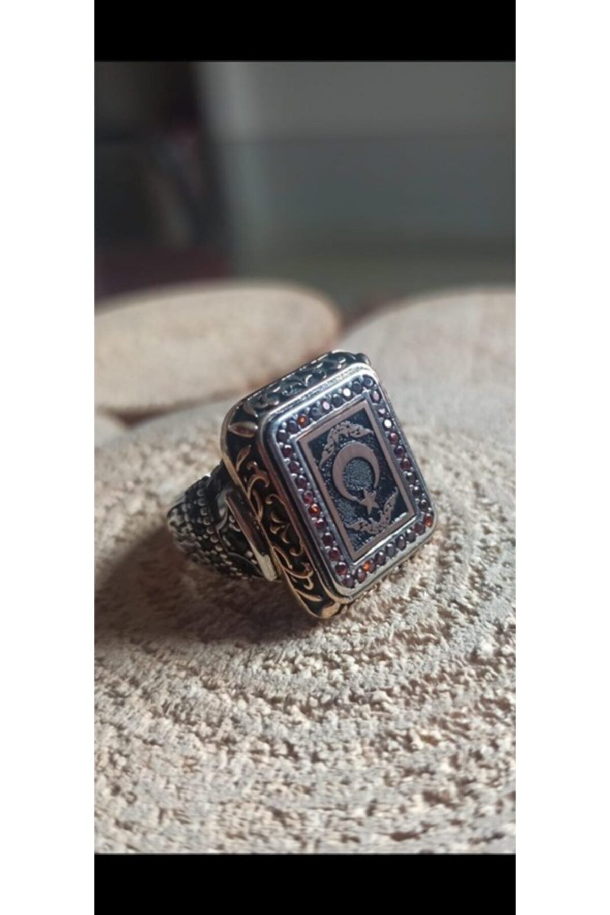 everest silver Ay Yıldızlı Kare Model 925 Ayar Erkek Gümüş Yüzük
