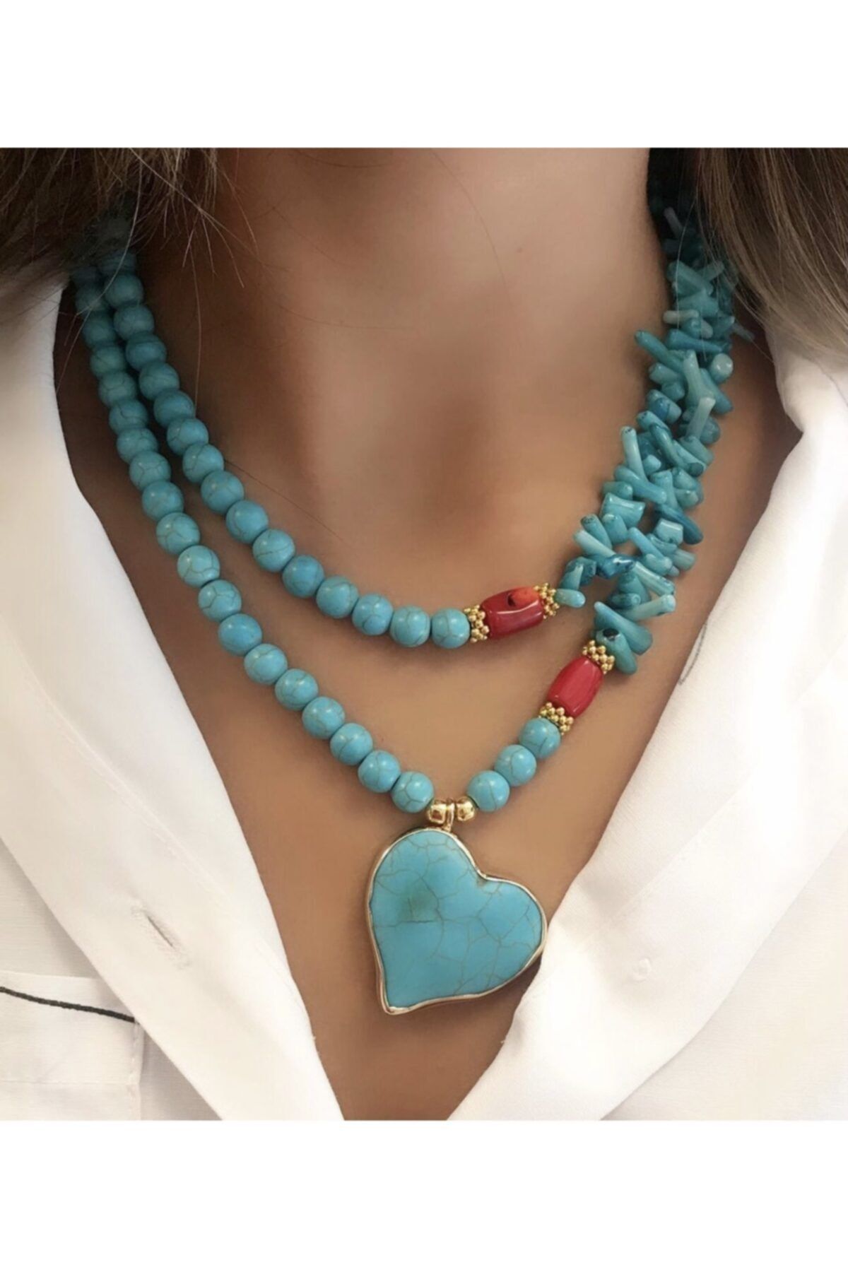 Takkı by Handan Turkuaz Ve Mercan Taşı Tasarım Kolye