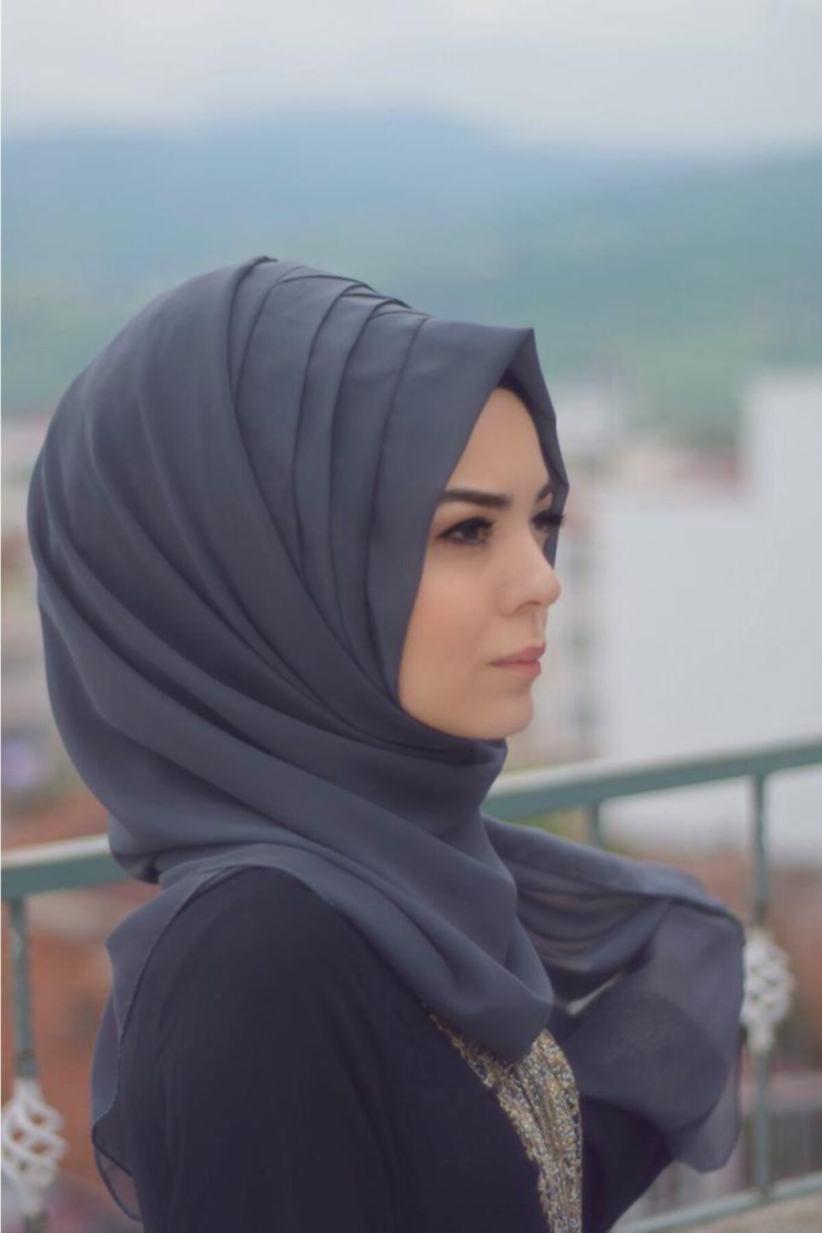 HFM Aksesuar Üç Bantlı Hazır Drape Şal Füme