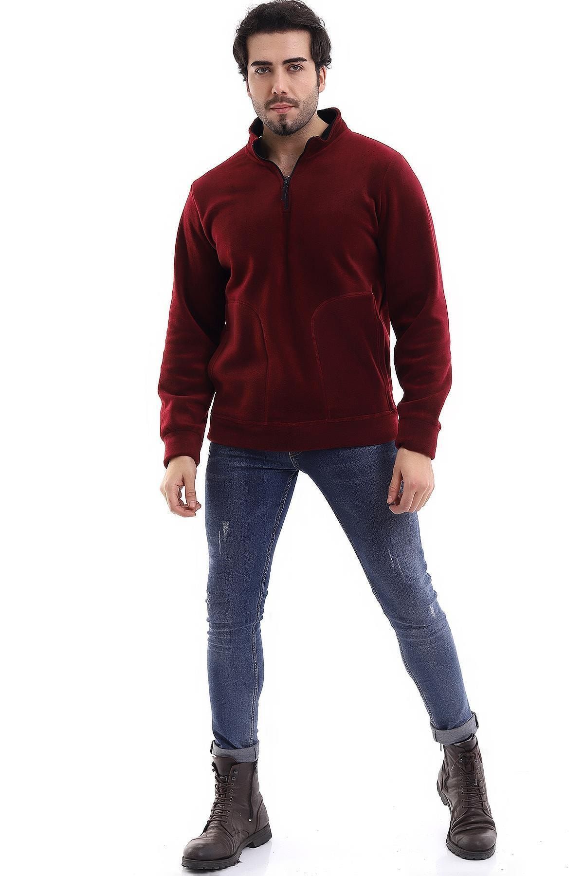 SAMİR Erkek Slim Fit Yarım Fermuarlı Cepli Polar