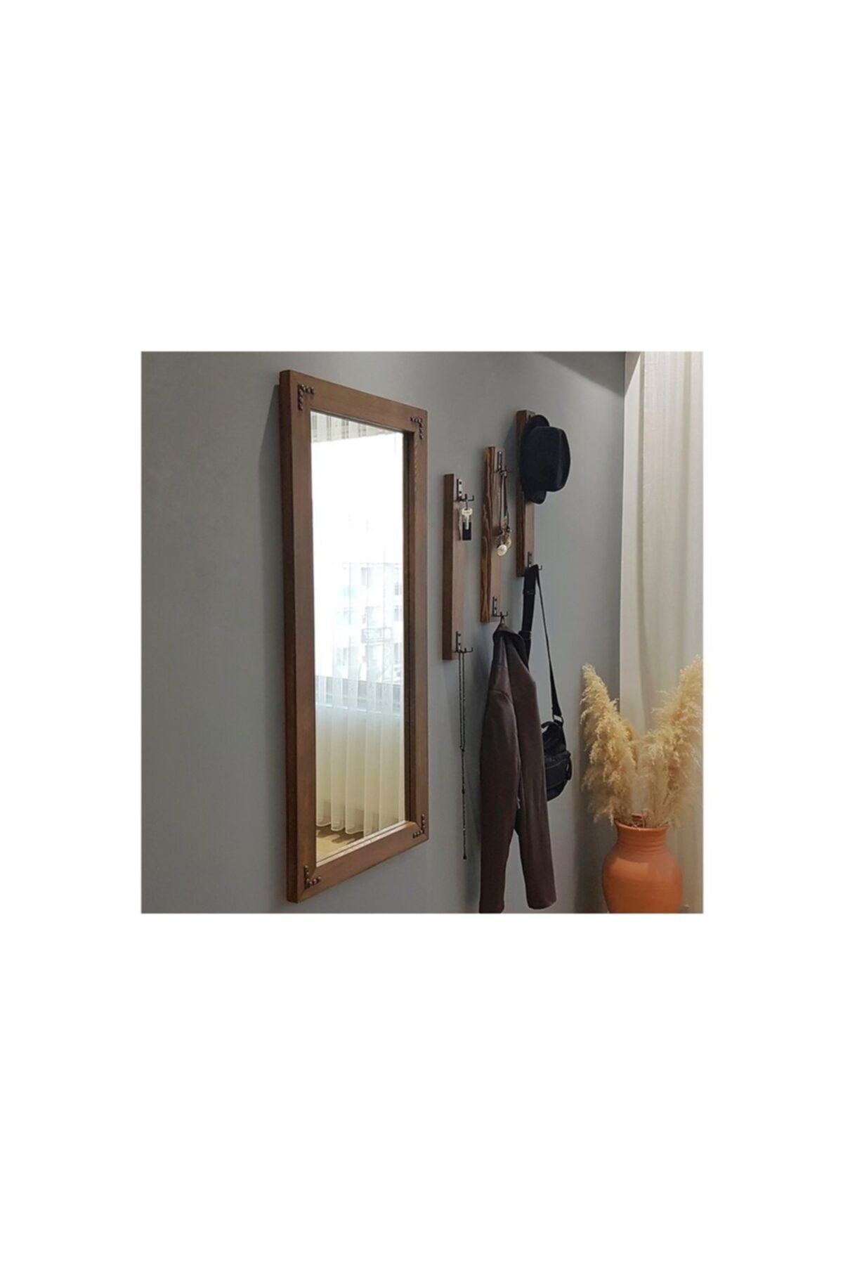Vivense Neostill-boy Aynalı Portmanto Vestiyer Askılık Masif Ahşap V107