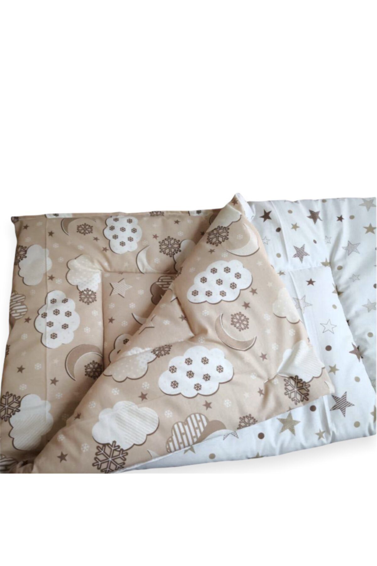 Bebek Özel %100 Pamuk Bebek Çocuk Yorganı 80x120 Cm Ölçülerinde (kahverengi Bulutlu Yıldızlı)