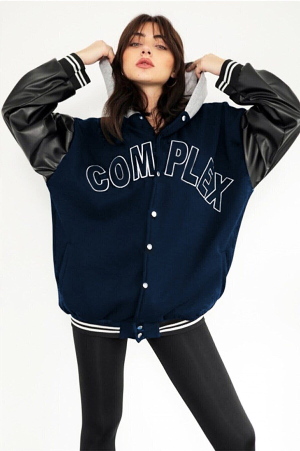 Fumood Lacivert Complex Oversize Kolej Ceket