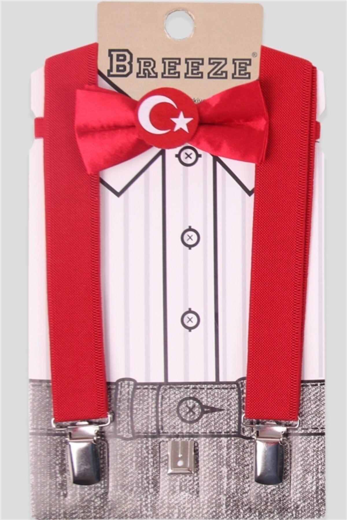 moto angela Erkek Çocuk Papyonlu Pantolon Askısı Ay Yıldızlı Kırmızı Soft Giyim (1-10 Yaş)