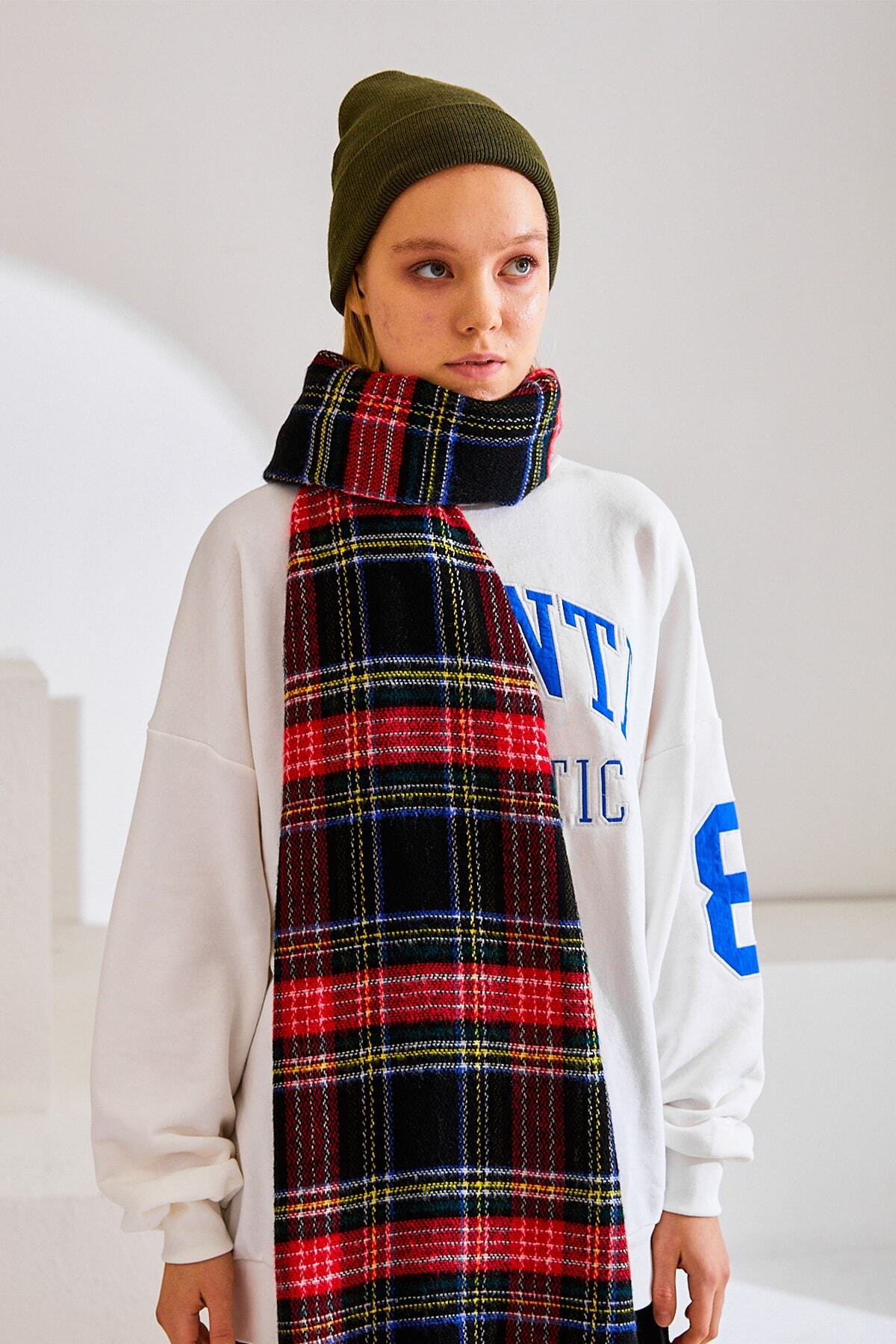 Olinpa Kırmızı Yumuşak Dokulu Ekose Atkı