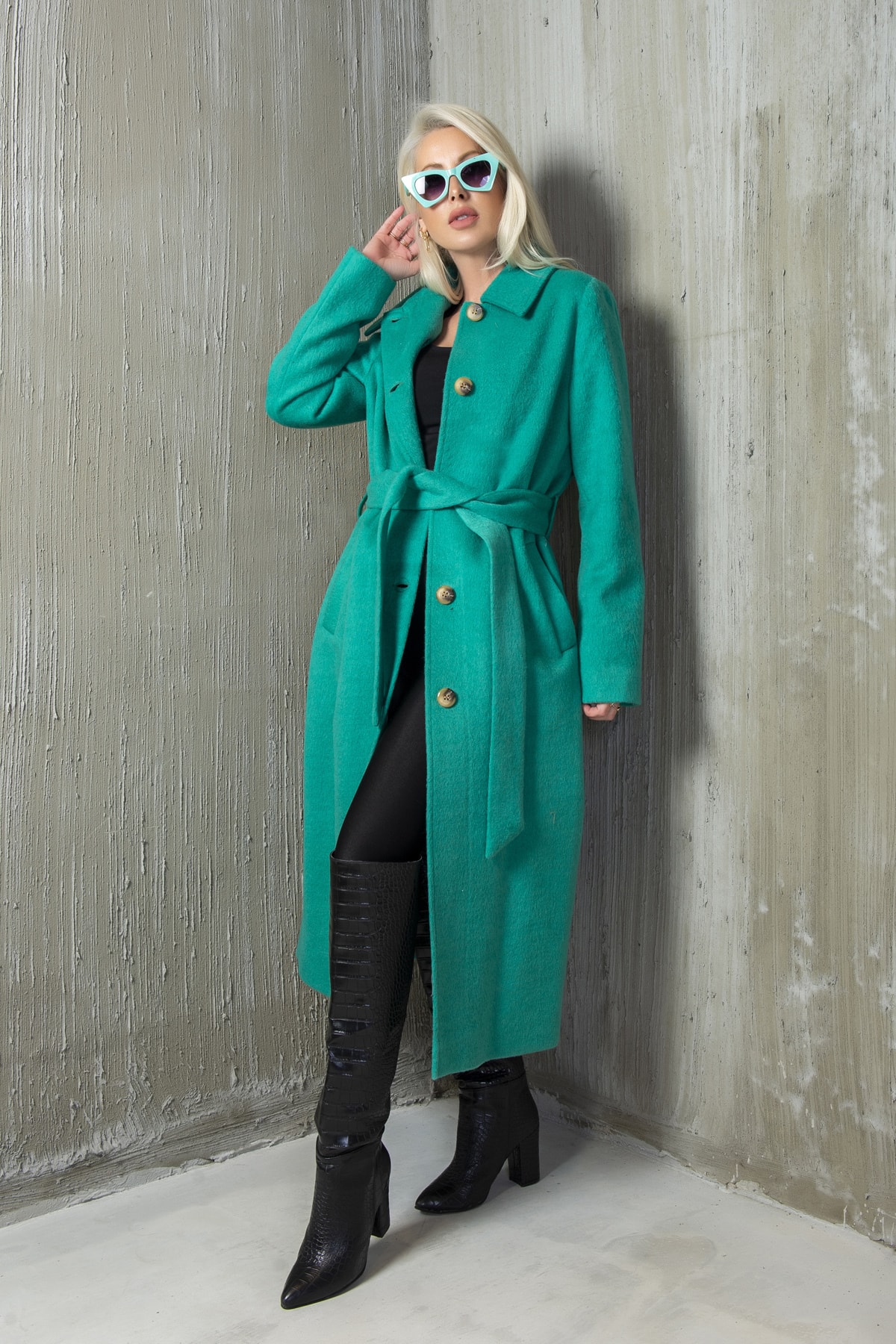 Boutique By Melis Yavuz Yeşil Kaşe Kadın Palto