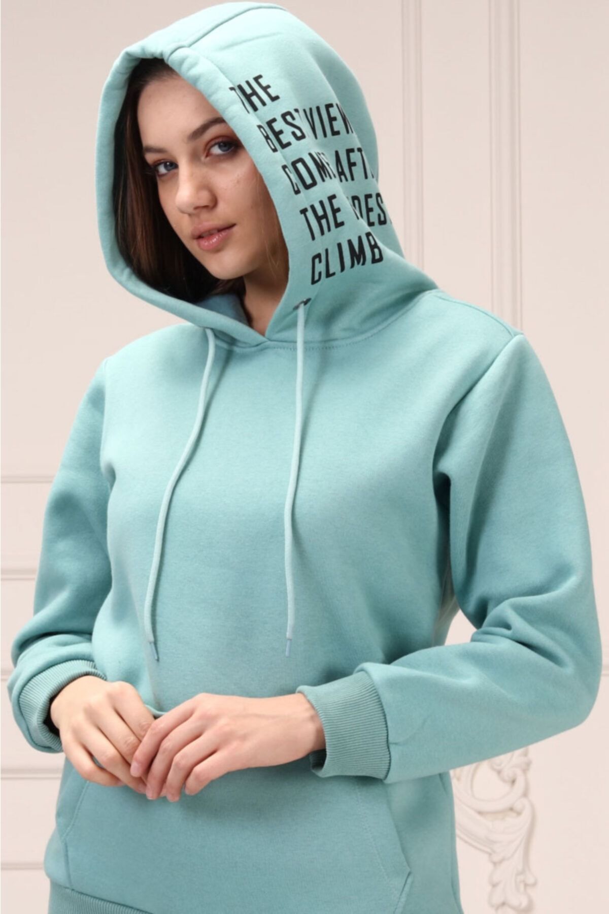 VOSSAX Kadın Kapüşonlu Oversize Sweatshirt - Yosun Yeşili